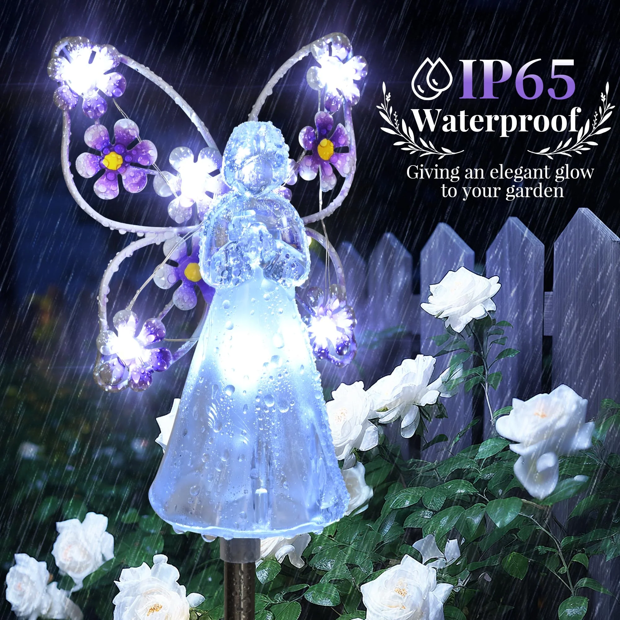GIGALUMI Solar Angel Garden Stake Lights - 2 Pack Angel Solar Lights Outdoor Garden, Eternal Light Angel with 7 LEDs for Cemetery Grave Decorations, Memorial Gift, Christmas Yard Art, Sympathy Gifts - Image 5