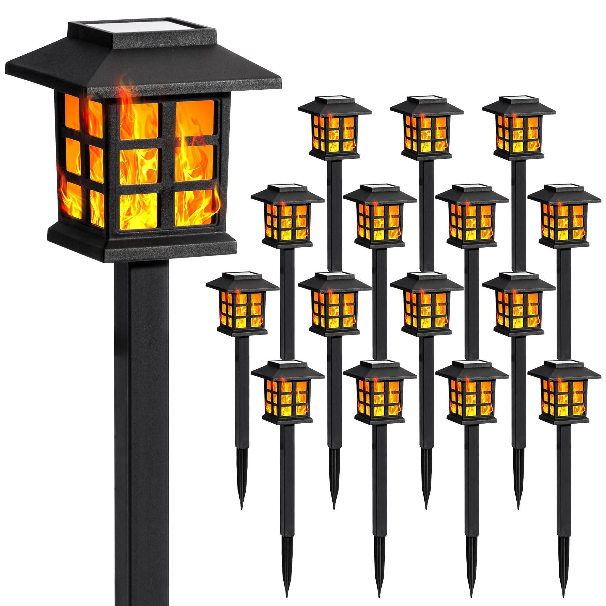 GIGALUMI Solar Lights for Outside,16 Pack Flickering Flame LED Solar Outdoor Lights, Waterproof Garden Light Maintain 10 Hours of Lighting for Christmas, Garden, Landscape, Path, Yard, Patio