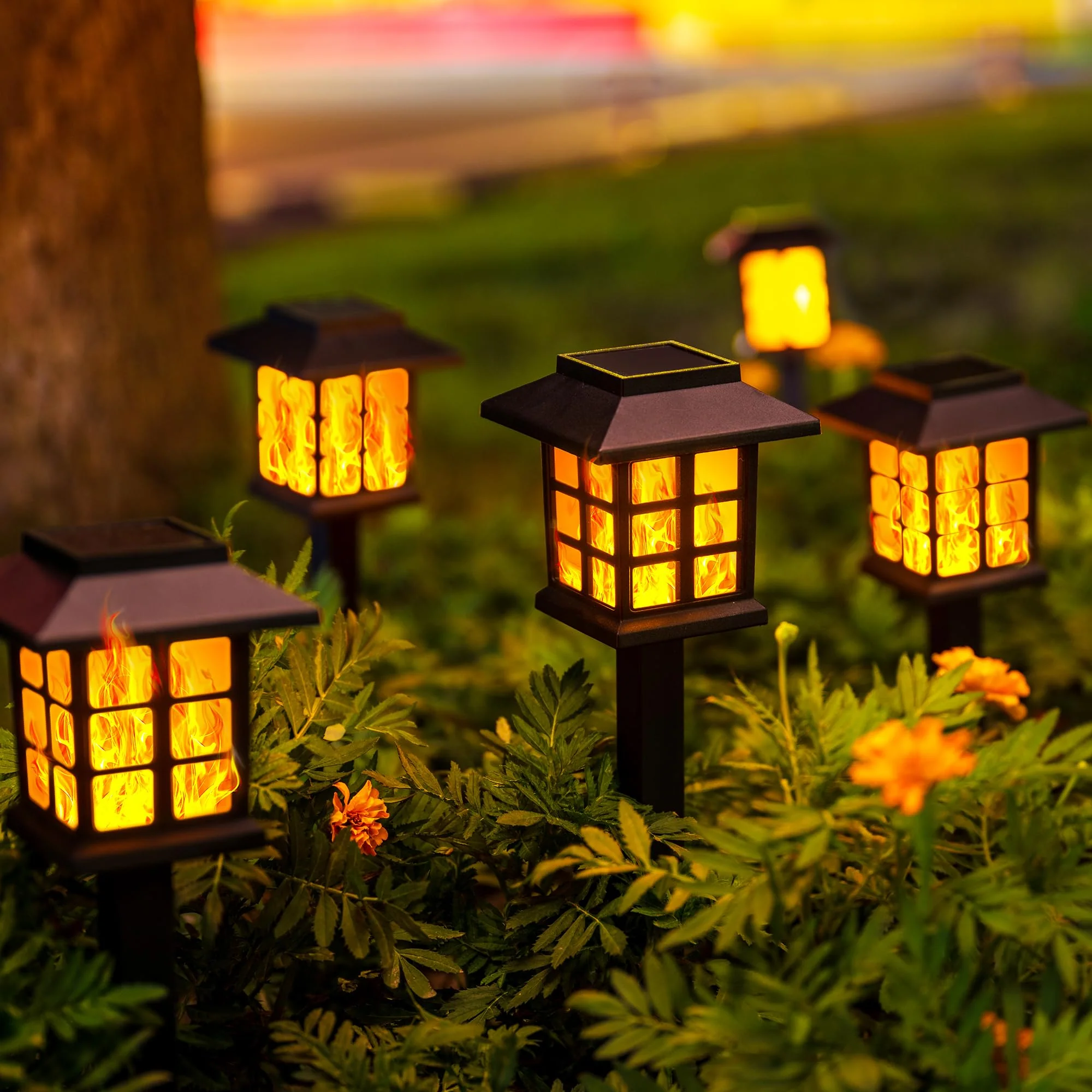 GIGALUMI Solar Lights for Outside,16 Pack Flickering Flame LED Solar Outdoor Lights, Waterproof Garden Light Maintain 10 Hours of Lighting for Christmas, Garden, Landscape, Path, Yard, Patio - Image 3