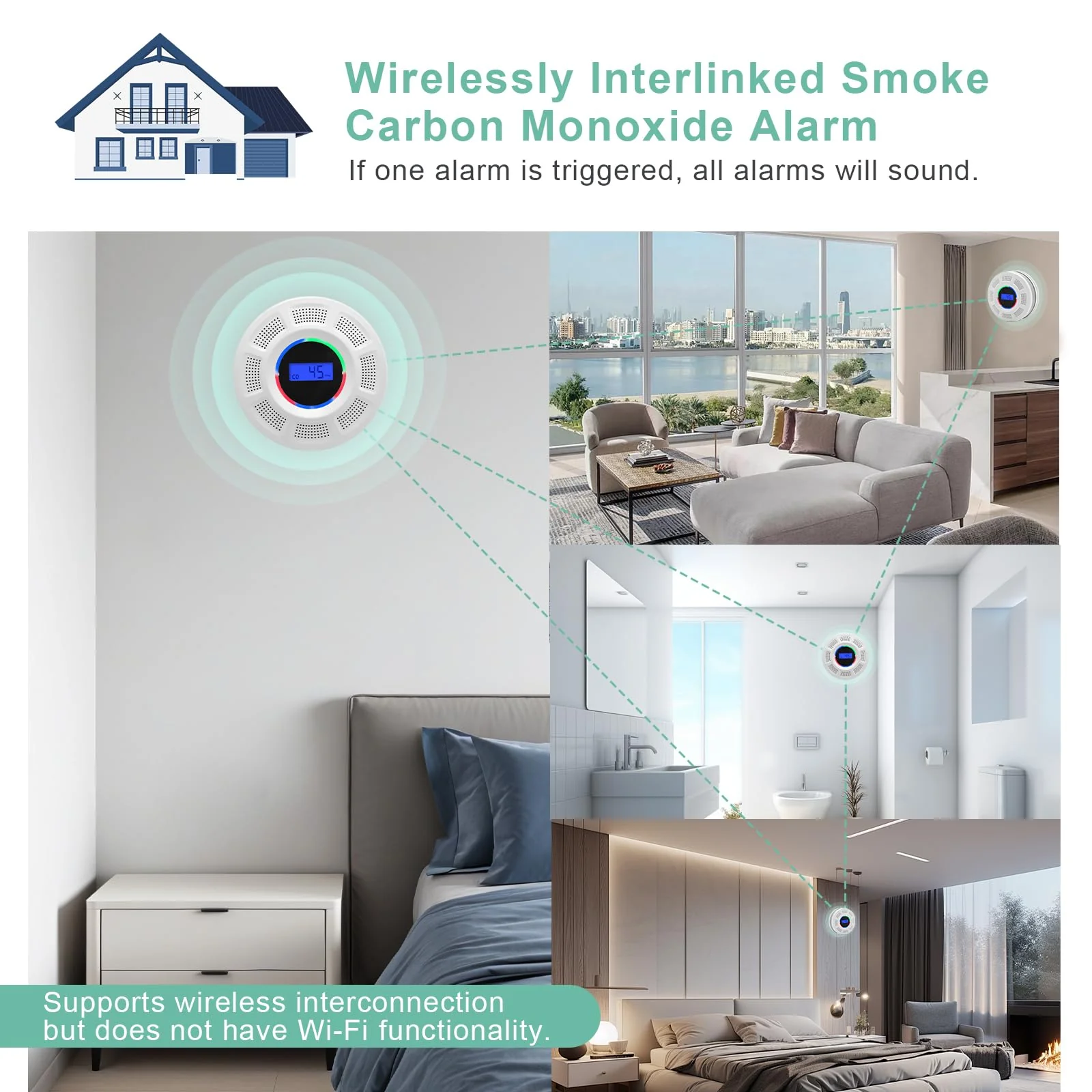 GiiHoo Wireless Interconnected Smoke Carbon Monoxide Detector Battery Powered, Interlinked Combination Smoke and Carbon Monoxide Detector Alarm with Digital Display, Silence Button (White-1) - Image 6