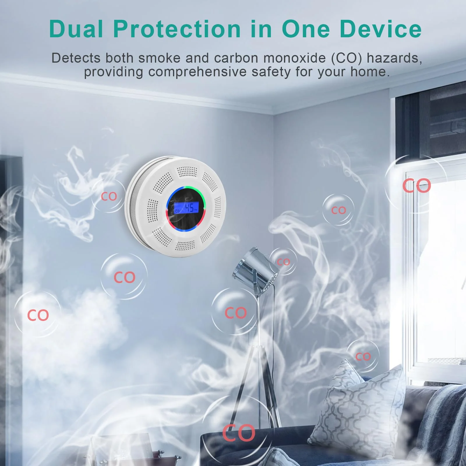GiiHoo Wireless Interconnected Smoke Carbon Monoxide Detector Battery Powered, Interlinked Combination Smoke and Carbon Monoxide Detector Alarm with Digital Display, Silence Button (White-1) - Image 7