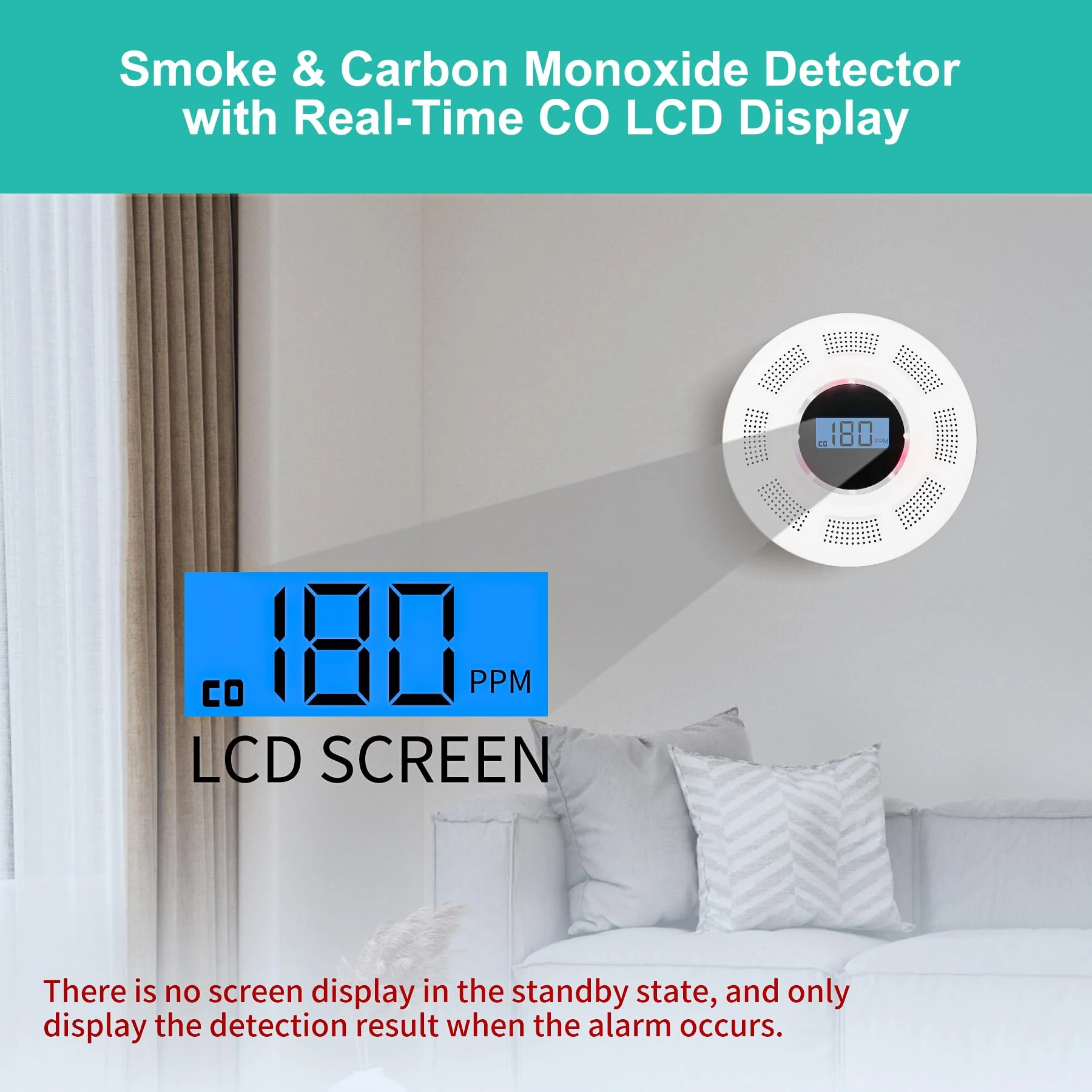 GiiHoo Wireless Interconnected Smoke Carbon Monoxide Detector Battery Powered, Interlinked Combination Smoke and Carbon Monoxide Detector Alarm with Digital Display, Silence Button (White-6) - Image 5