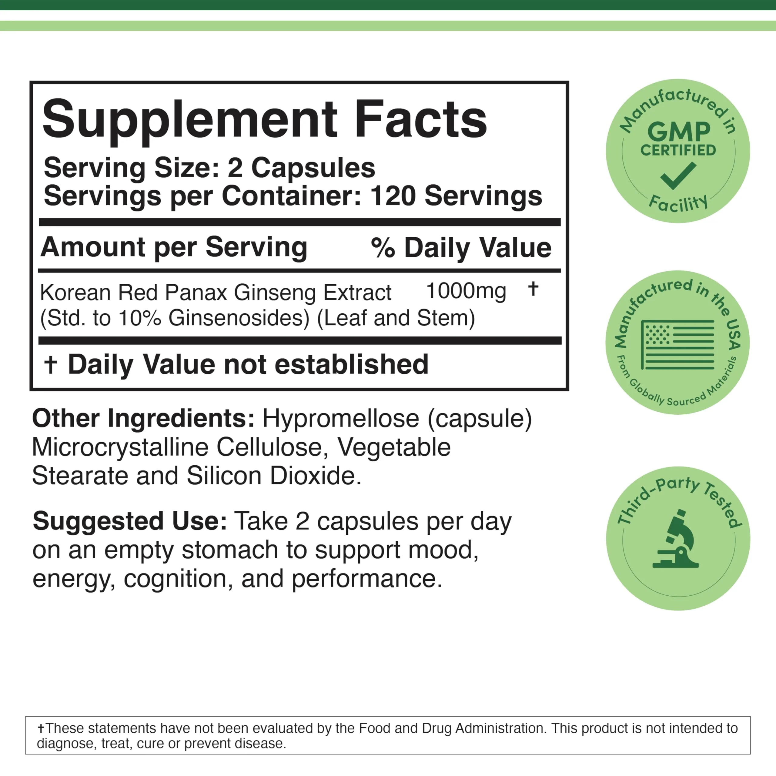 Ginseng Capsules (Korean Red Ginseng Extract, Panax Ginseng 10% Ginsenosides) (4 Month Supply) 240 Vegan Capsules - 1,000mg per Serving for Mood, Cognitive Function and Energy Support by Double Wood - Image 7