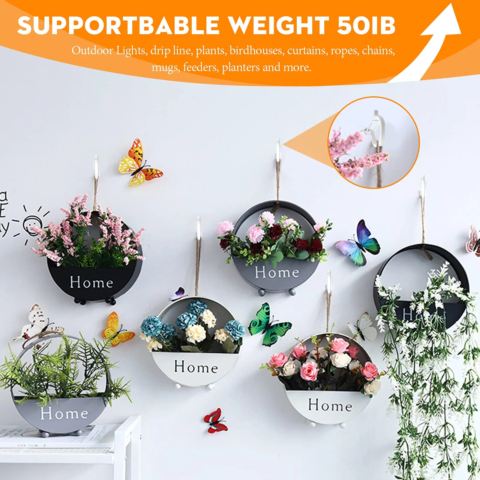 GIPTIME 50PCS Windproof Screw Q-Hanger Hooks with Safety Buckle for Hanging Outdoor String Lights, Plants, Christmas Decorations, Includes Wing Nut Driver, White - Image 2