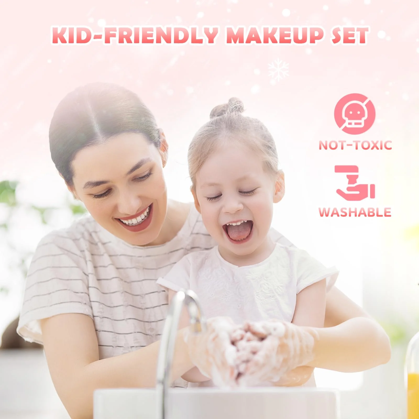 GirlsHome Kids Makeup Set for Girl 56 Pcs Washable Real Cosmetic, Non-Toxic Frozen Toys Toddler Makeup Kit, Frozen Princess Dress up Kit Christmas & Birthday Girl Gift for 3-12 (Frozen Pink) - Image 4