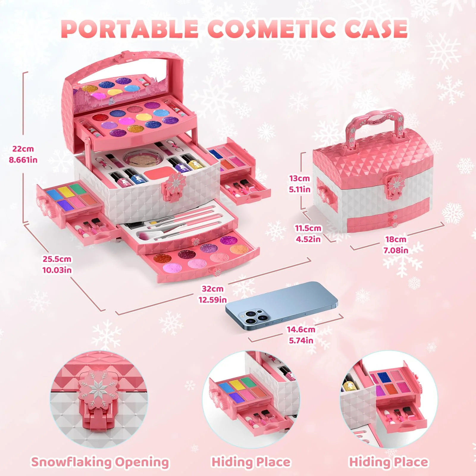 GirlsHome Kids Makeup Set for Girl 56 Pcs Washable Real Cosmetic, Non-Toxic Frozen Toys Toddler Makeup Kit, Frozen Princess Dress up Kit Christmas & Birthday Girl Gift for 3-12 (Frozen Pink) - Image 6
