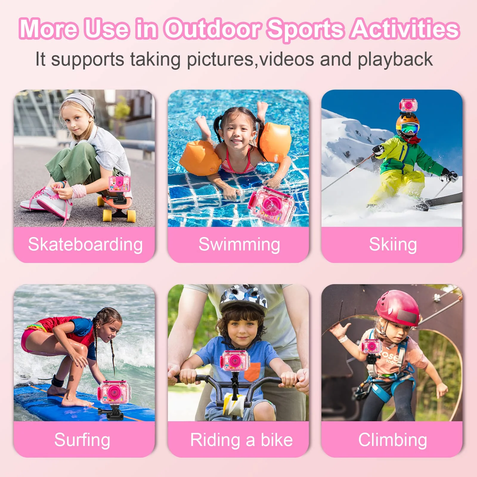 GKTZ Kids Camera - Waterproof Underwater Camera for Kids, Christmas Birthday Gifts for Girls Age 3-12, 1080P HD Children Digital Action Camera, Pool Toys for Kids Age 4-12 - Image 3