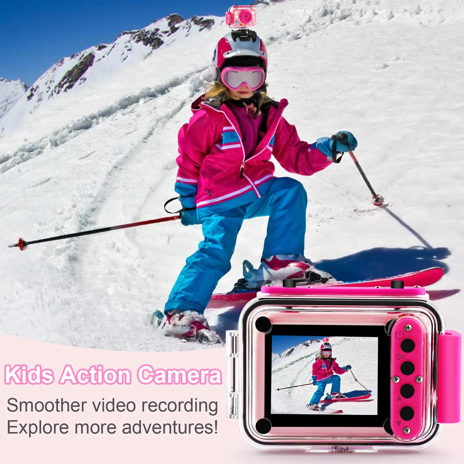 GKTZ Kids Camera - Waterproof Underwater Camera for Kids, Christmas Birthday Gifts for Girls Age 3-12, 1080P HD Children Digital Action Camera, Pool Toys for Kids Age 4-12 - Image 4