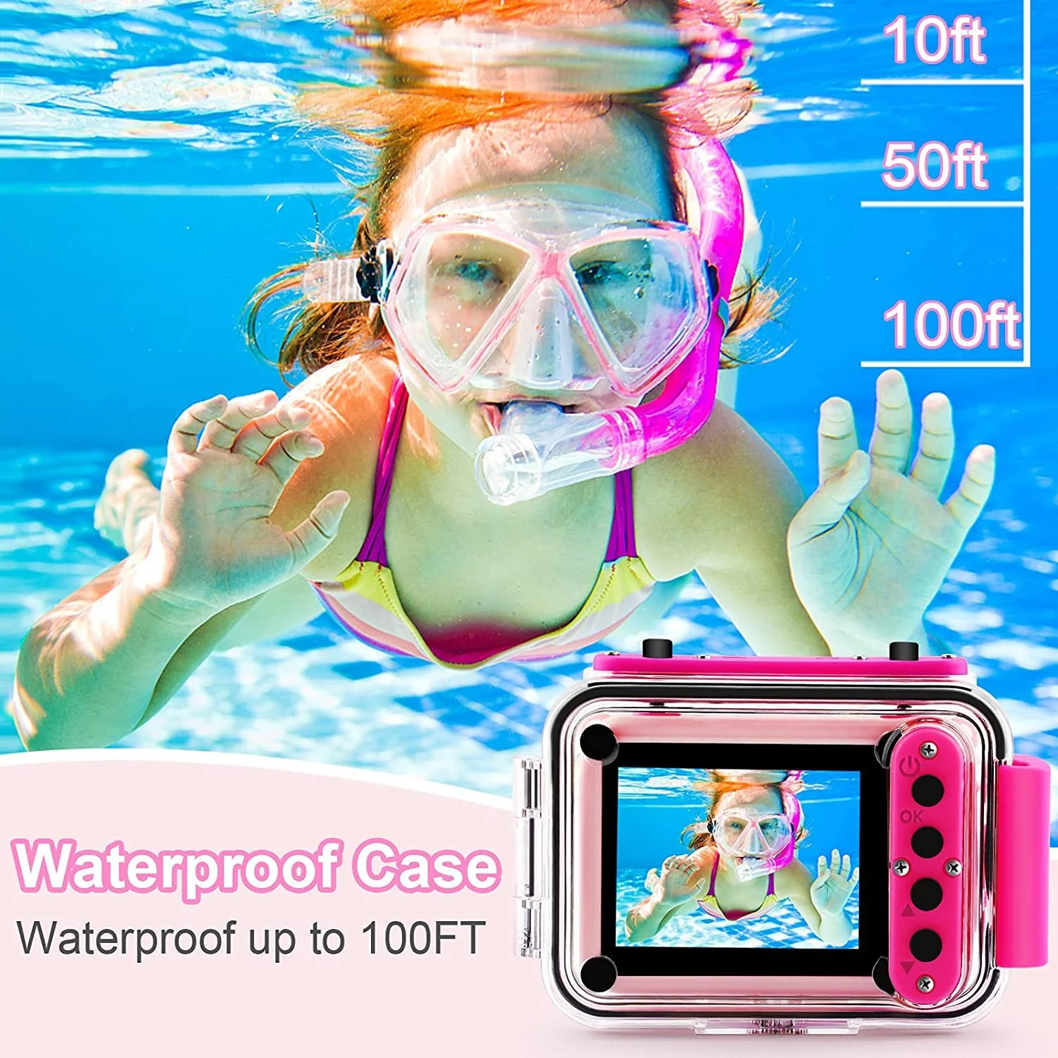 GKTZ Kids Camera - Waterproof Underwater Camera for Kids, Christmas Birthday Gifts for Girls Age 3-12, 1080P HD Children Digital Action Camera, Pool Toys for Kids Age 4-12 - Image 7