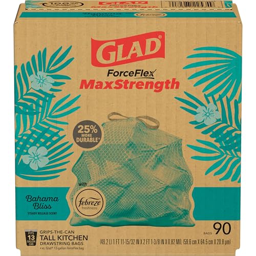 Glad ForceFlex MaxStrength Kitchen Trash Bags, 13 Gal, Bahama Bliss Febreze, 90 Ct (Pack May Vary) - Image 3