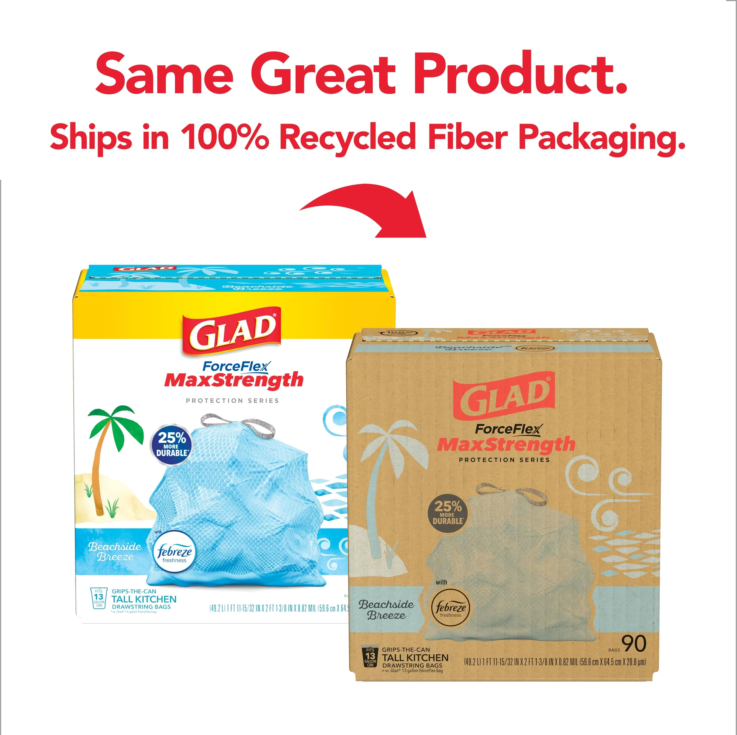 Glad ForceFlex MaxStrength Tall Kitchen Trash Bags, 13 Gal, Beachside Breeze, 90 Ct, Pack May Vary - Image 12