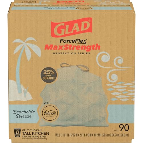 Glad ForceFlex MaxStrength Tall Kitchen Trash Bags, 13 Gal, Beachside Breeze, 90 Ct, Pack May Vary - Image 3