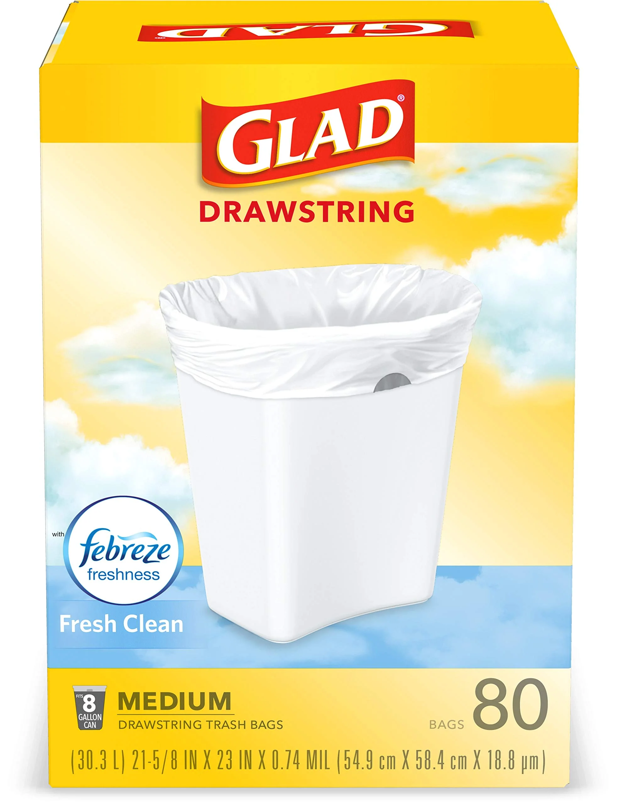 Glad Medium Kitchen Drawstring Trash Bags, 8 Gal, Fresh Clean Scent, 80 Ct (Package May Vary) - Image 7