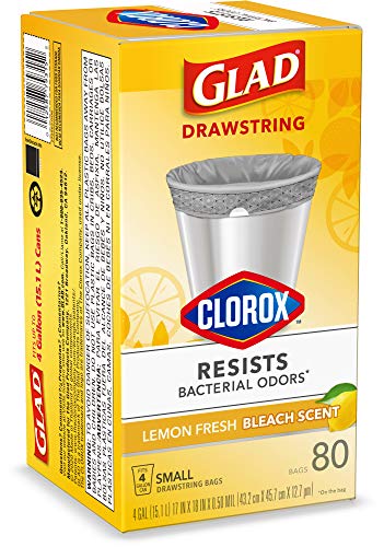 Glad Small Trash Bags 4 Gallon, Lemon Fresh Bleach Garbage Bags, Odor Resistant with Drawstring, 80 Count - Image 13