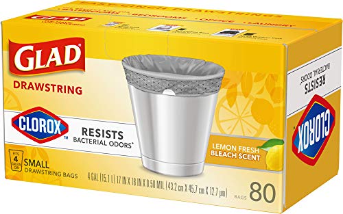 Glad Small Trash Bags 4 Gallon, Lemon Fresh Bleach Garbage Bags, Odor Resistant with Drawstring, 80 Count - Image 16