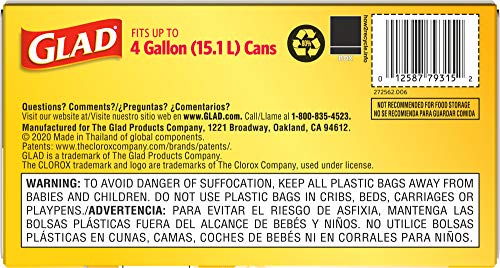 Glad Small Trash Bags 4 Gallon, Lemon Fresh Bleach Garbage Bags, Odor Resistant with Drawstring, 80 Count - Image 4