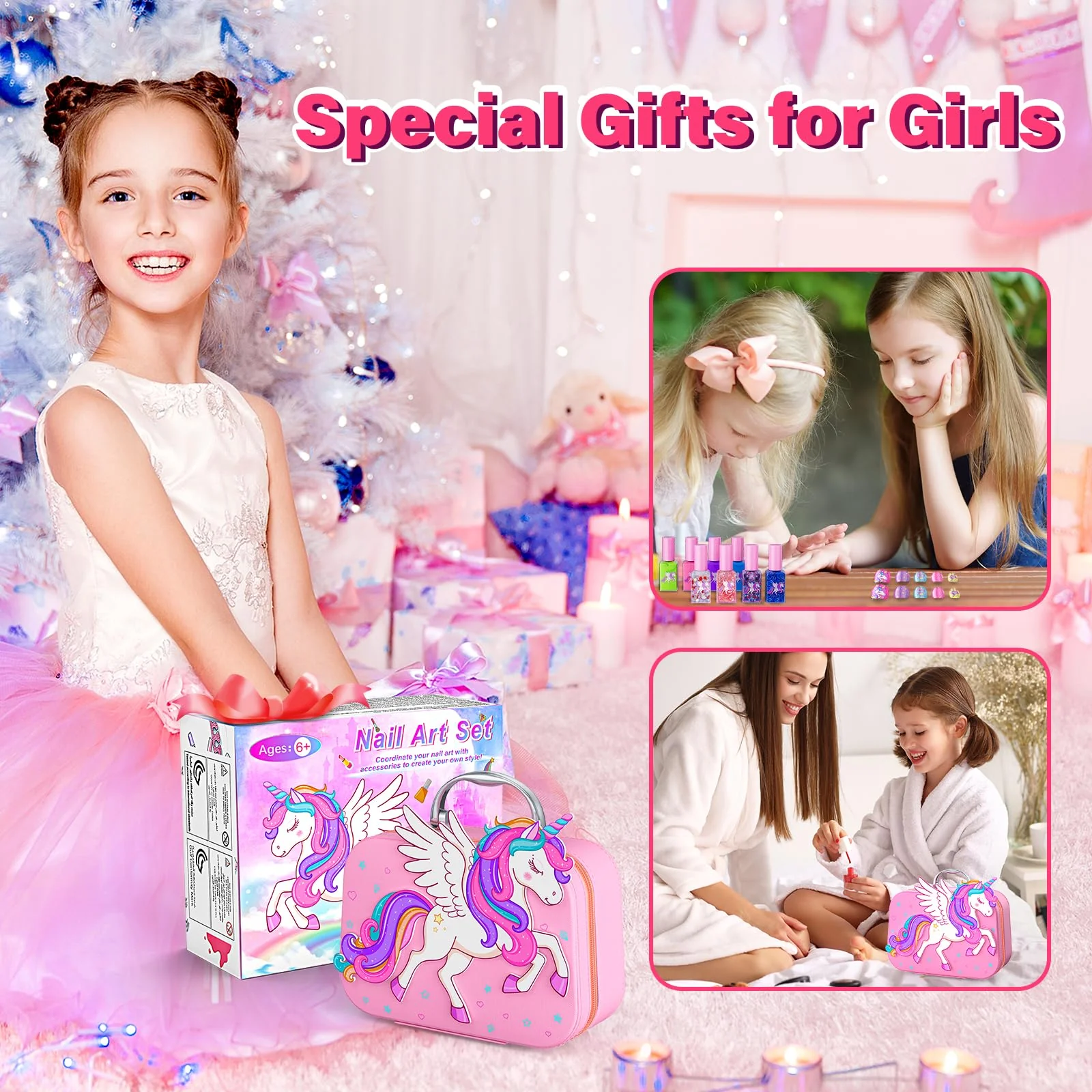 Glisiol Kids Nail Polish Set for Girls Toys, Washable Quick-Dry Toddler Nail Art Kit with Air Cooling Dryer and Cosmetic Case, Christmas or Birthday Gifts for Girls Ages 3 4 5 6 7 9 10 11 12-Pink - Image 2