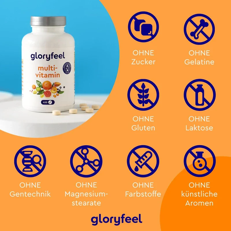 gloryfeel High Dose Multivitamin, 450 Tablets (15 Months), All Valuable A-Z Vitamins and Minerals, Supports the Immune System, Laboratory Tested without Additives, Made in Germany - Image 4