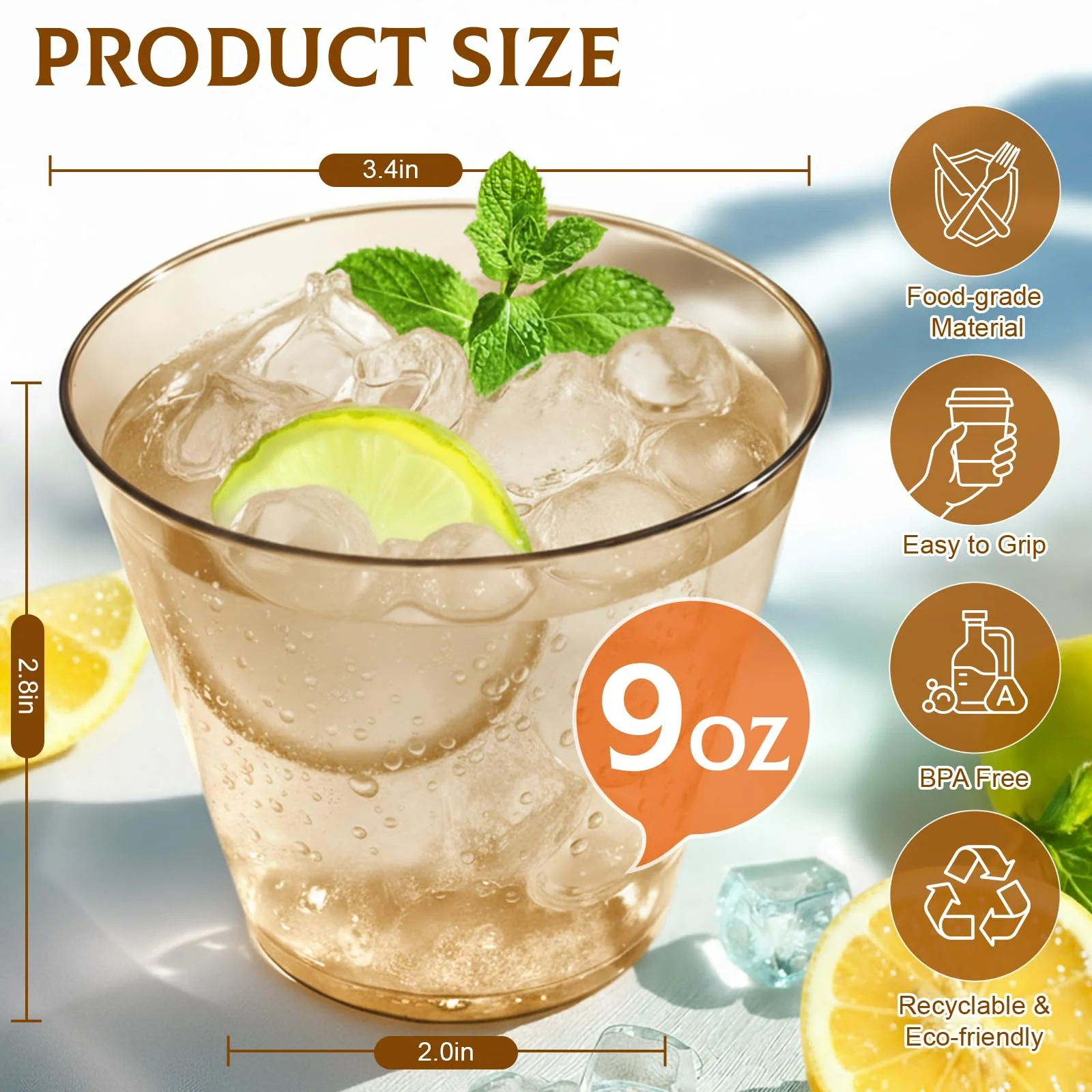 Glowserve 150 Pack Plastic Cups 9 oz Brown Clear Plastic Cups for Cocktail Fancy Disposable Cup for Party Stemless Wine Glasses for Wedding Thanksgiving Christmas Party Graduation - Image 5