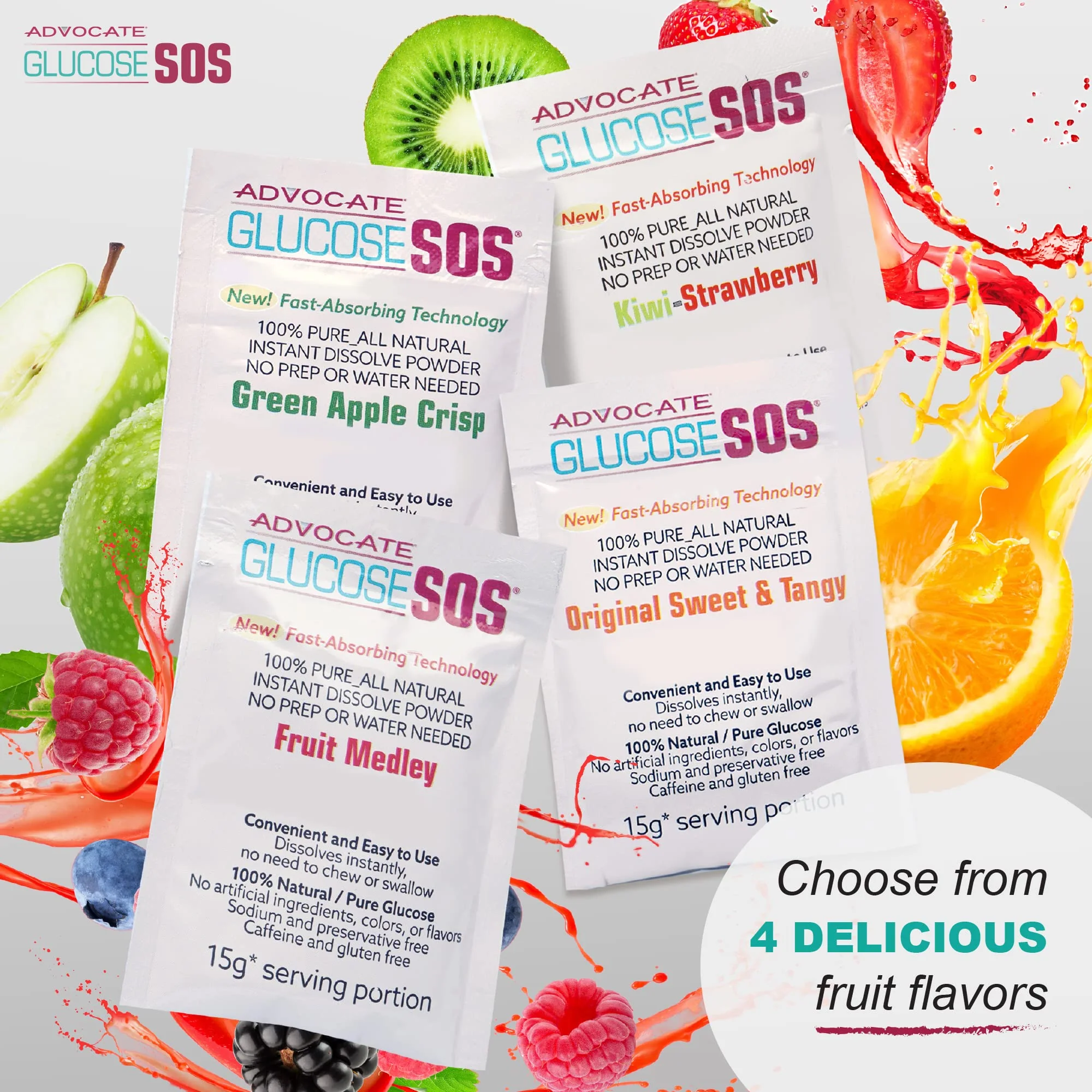 Glucose SOS Glucose Powder Packets with Natural Dextrose, Fast-Absorption That Instantly Dissolves in Your Mouth with No Water Needed, Green Apple Crisp 12 Servings - Image 4
