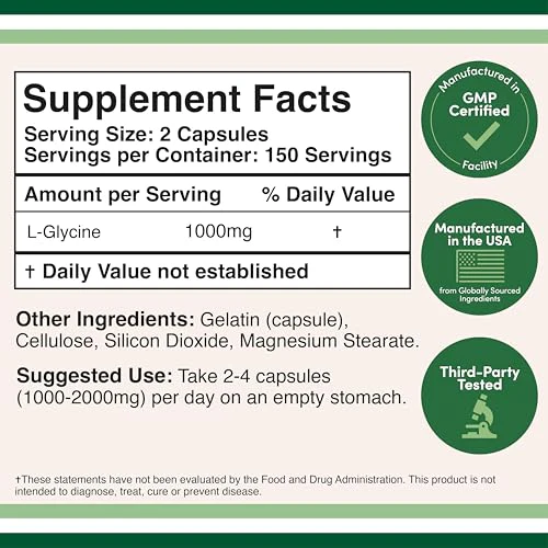 Glycine Supplement - 1,000mg Glycine Powder per Serving (300 Capsules) The Relaxing Amino Acid (Glicina) (Third Party Tested, Gluten Free, Non-GMO) by Double Wood - Image 6