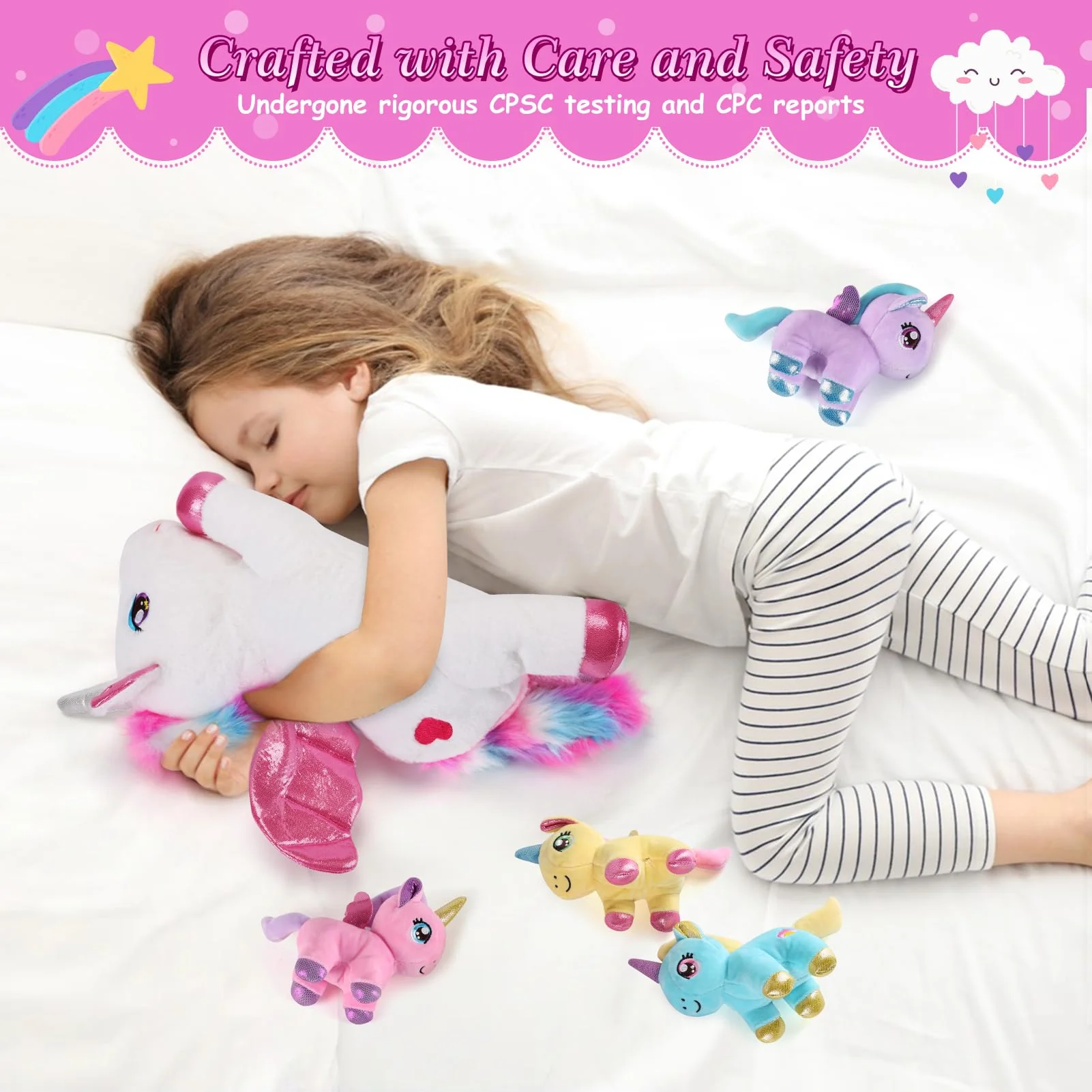 gnomantic 5 Pieces Unicorn Stuffed Animals - 1 Mommy Stuffed Unicorn with 4 Babies - Unicorns Gifts for Girls Ages 3 4 5 6 7 8, Unicorns Plush Toys for Christmas, Valentine's, Birthday Gifts (Pink) - Image 2