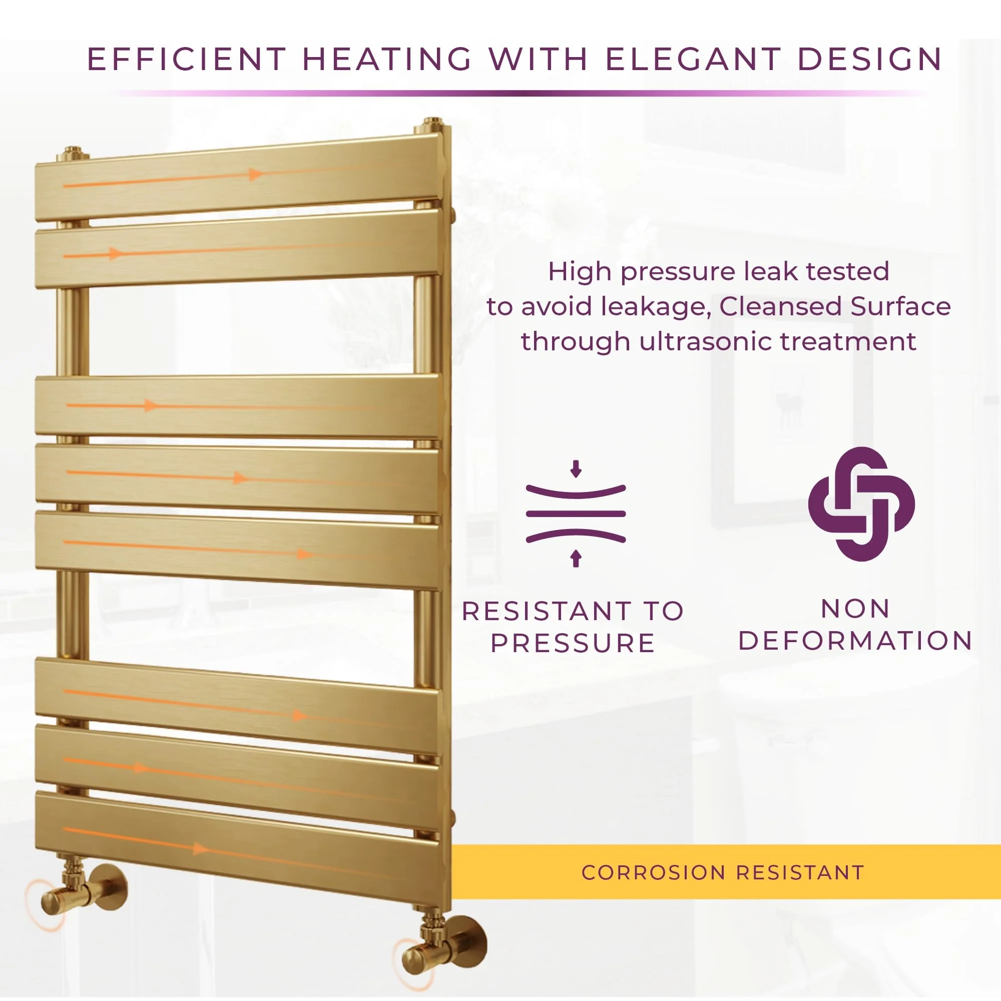 Go Bathrooms Ark Towel Rail 800mm x 500mm Brushed Gold Bathroom Radiator Designer Heated Ladder Rail Flat Panel Ladder Heater - Image 4