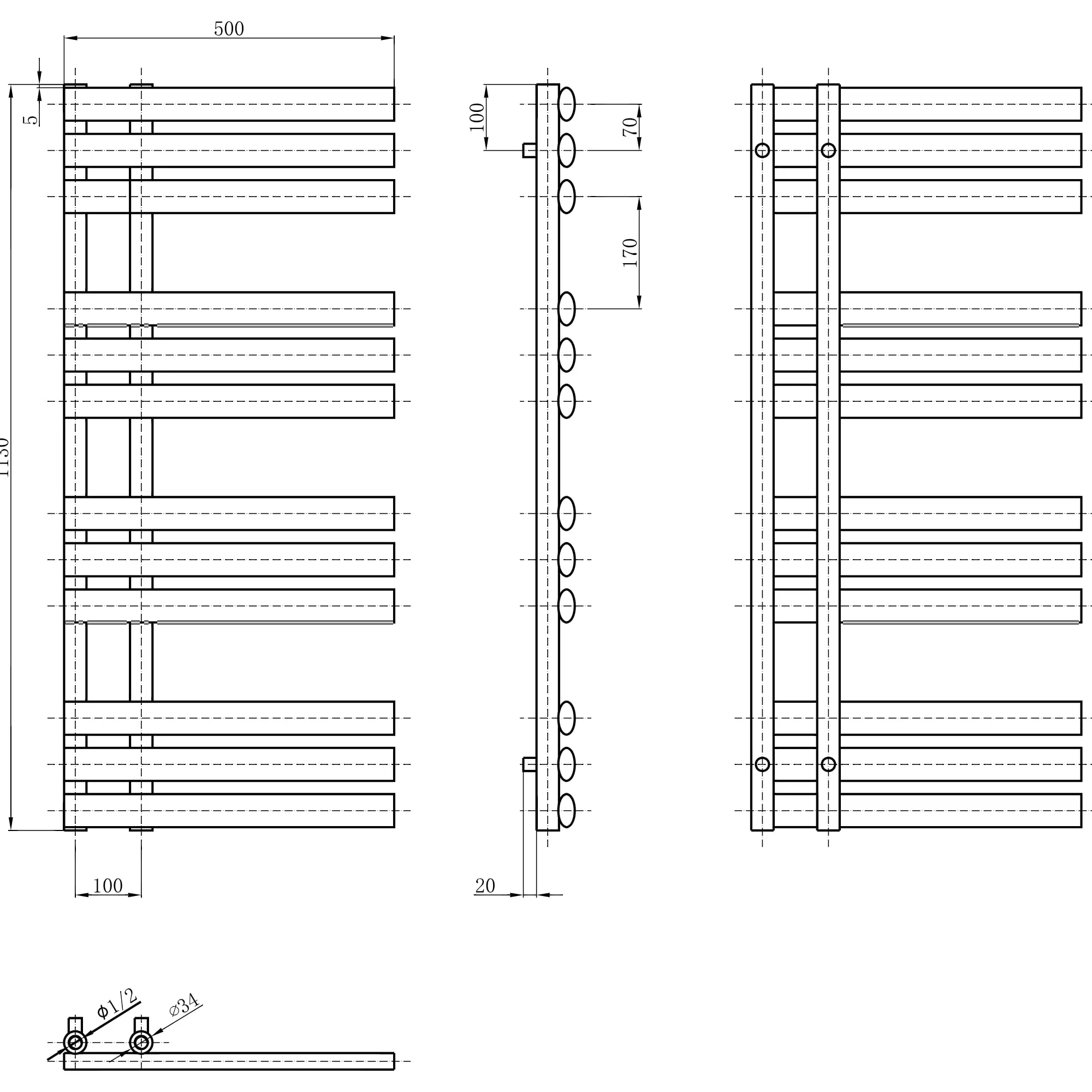 Go Bathrooms Black Towel Radiator 1130 x 500 Heated Towel Rail Vertical Designer Bathroom Radiator Heated Ladder Rail Central Heating - Image 2