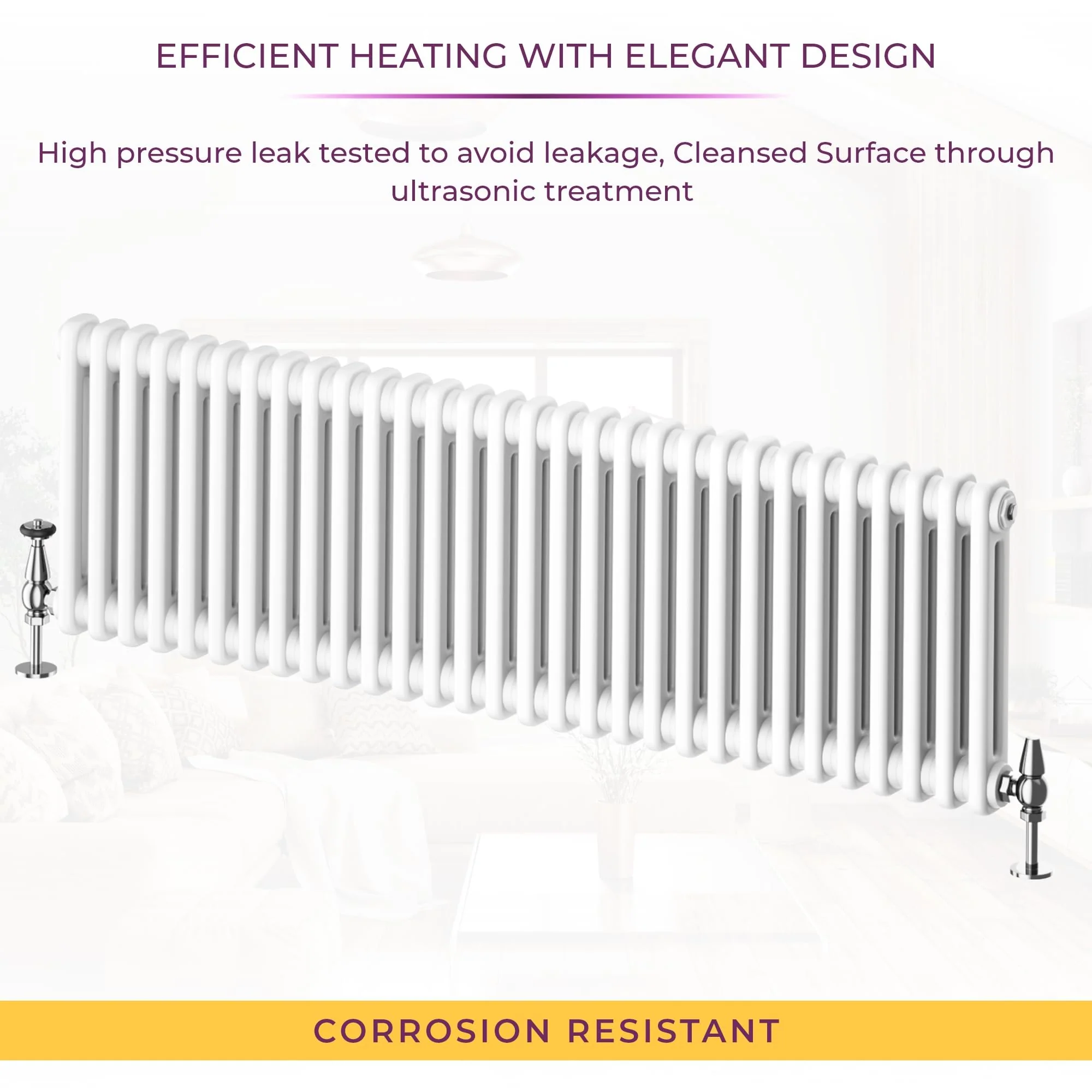 Go Bathrooms Utopia White Horizontal Radiator 400 x 1370mm Traditional Cast Iron Style 2 Column White Central Heating Living Room Radiator - Image 5