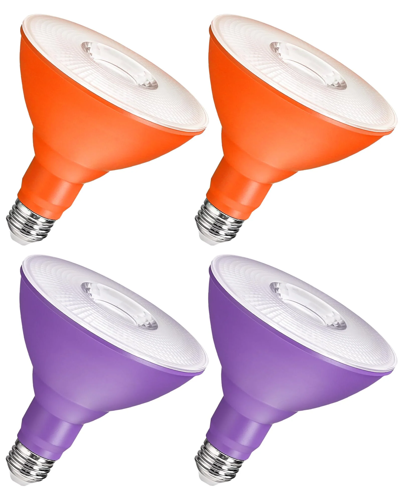 GOEBLESON 4-Set PAR38 LED Floodlights, Purple and Orange LED Bulbs, 18W Dimmable (120W Equiv.), E26 Base, Festival-Ready for Halloween, Christmas and Creative Parties, GZ04R3P405