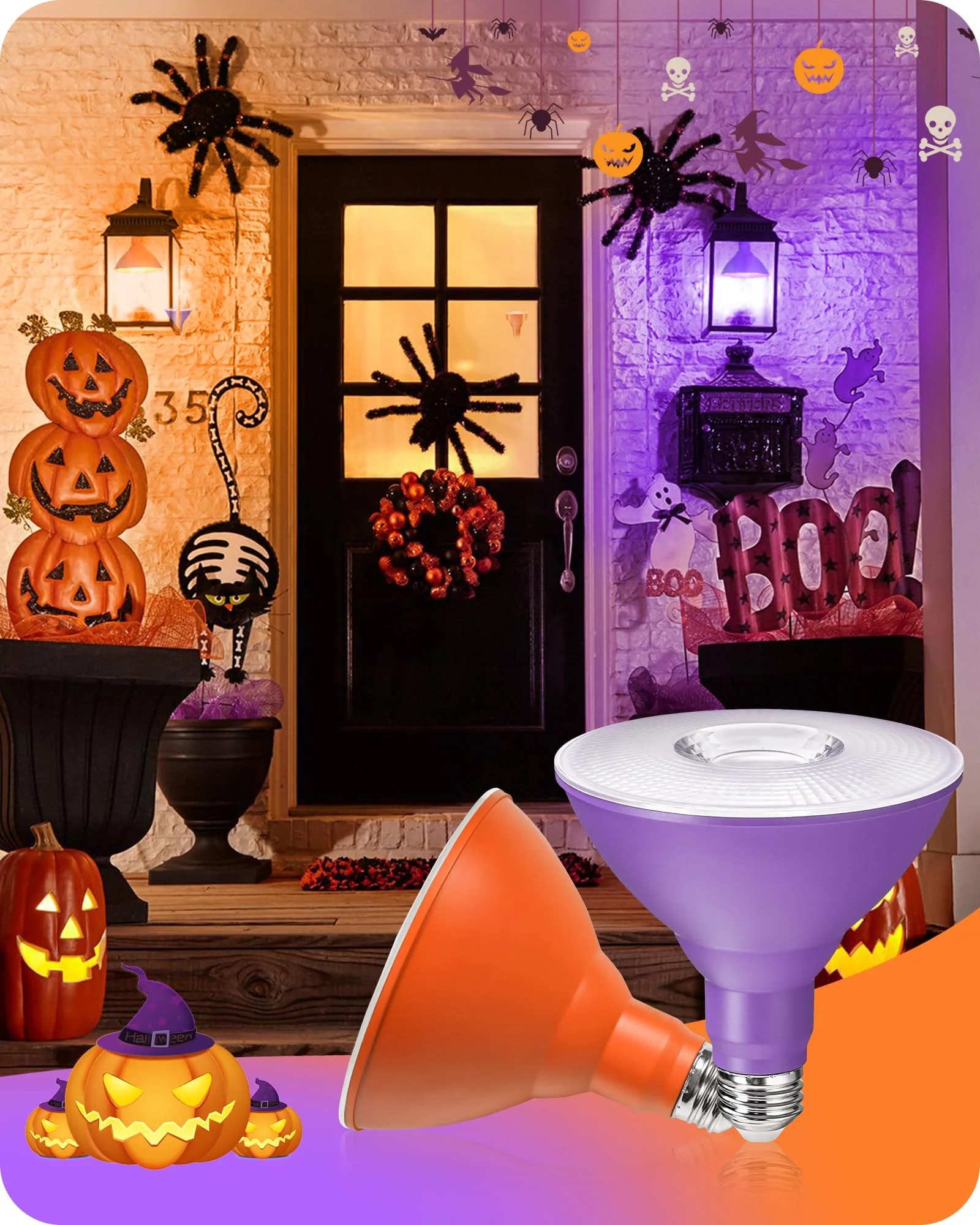 GOEBLESON 4-Set PAR38 LED Floodlights, Purple and Orange LED Bulbs, 18W Dimmable (120W Equiv.), E26 Base, Festival-Ready for Halloween, Christmas and Creative Parties, GZ04R3P405 - Image 8
