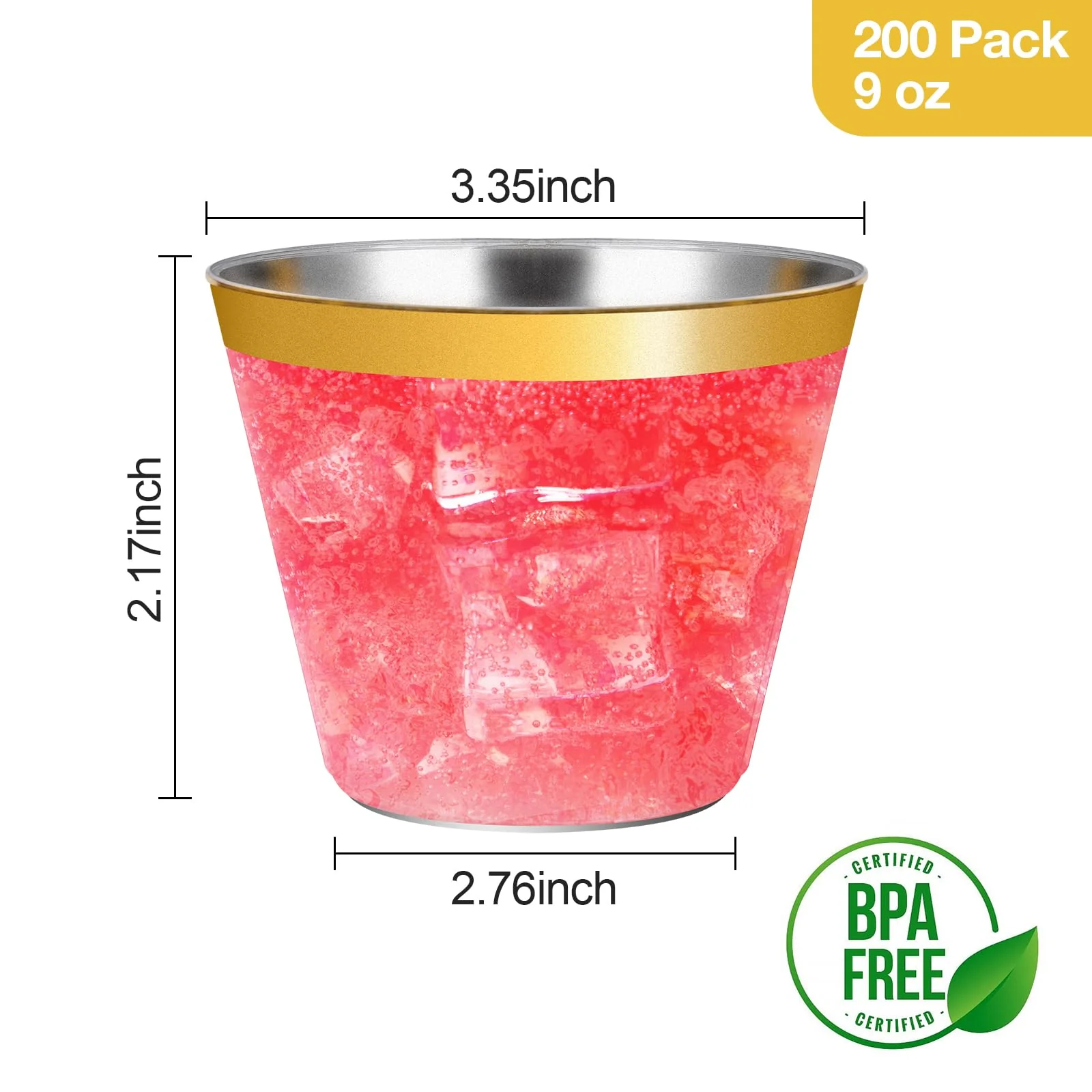 Goodluck 200PCS 9oz Gold Plastic Cups for Party, Disposable Gold Rim Cups, Plastic Cocktail Glasses for Wedding Thanksgiving, Christmas, and Parties - Image 5