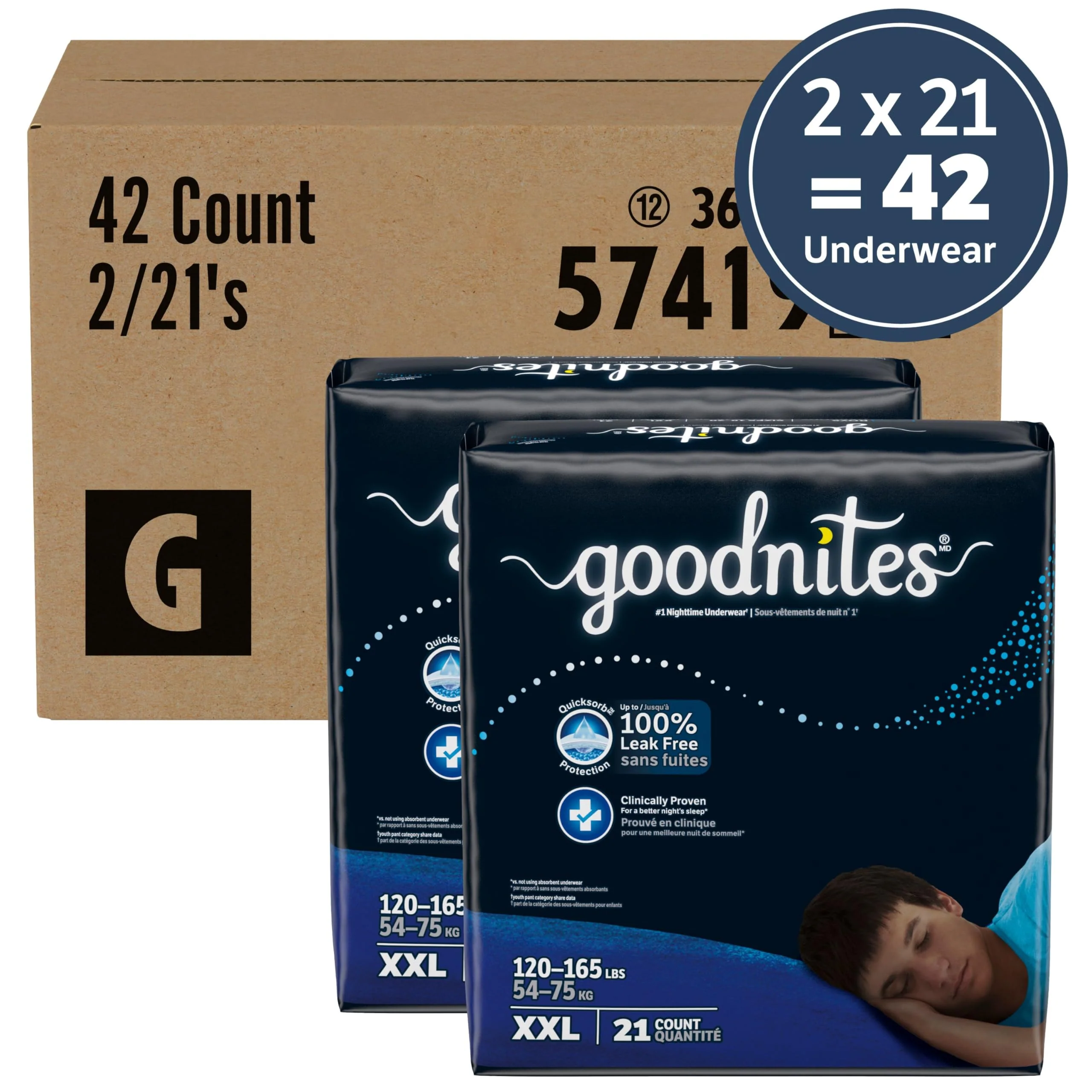 Goodnites Boys' Nighttime Underwear, Size XXL (120-165 lbs), 42 Ct (2 Packs of 21, Packaging May Vary - Image 11