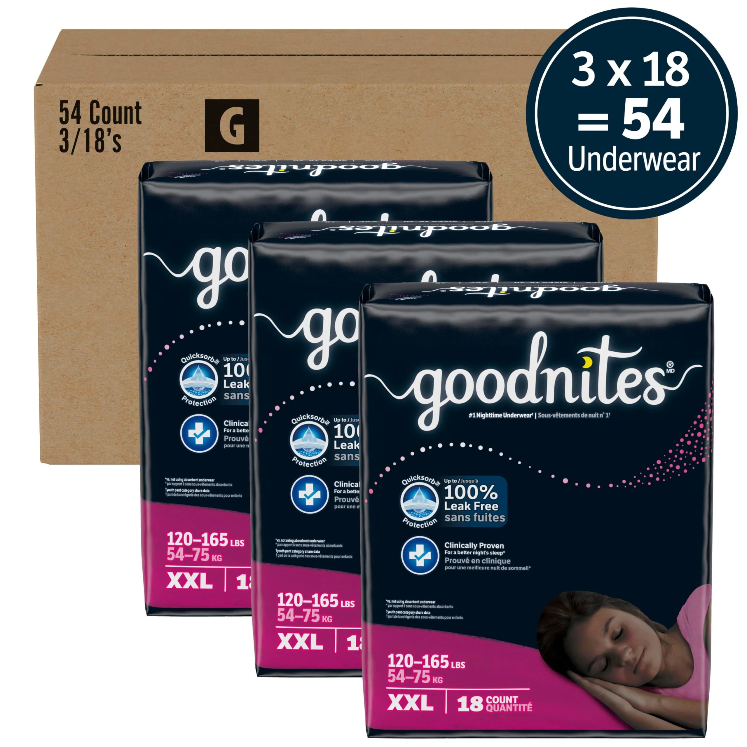 Goodnites Girls' Nighttime Underwear, Size XXL (120-165 lbs), 54 Ct, Packaging May Vary - Image 10