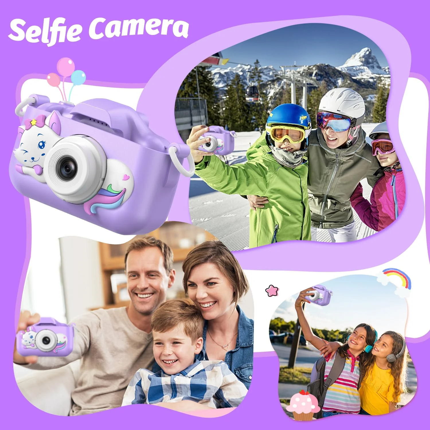 Goopow Kids Selfie Camera Toys for Girls Age 3-9, Digital Video Camera Toy with Protective Cover,Christmas Birthday Festival Gifts for 3-9 Year Old Girls Boys- 32GB SD Card Included (DC-H21-PURPLE) - Image 6