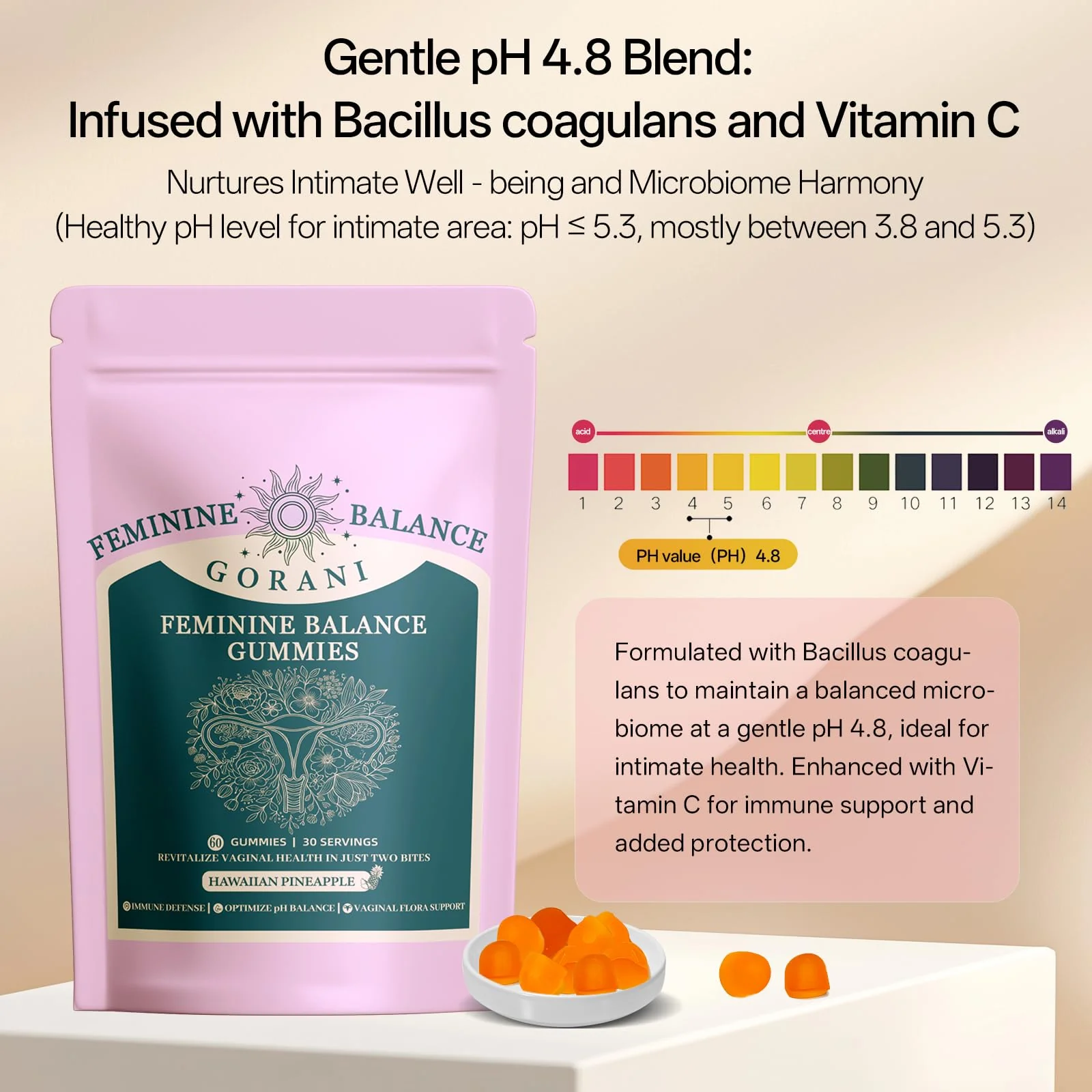 Gorani Feminine Balance Gummies – Probiotic Support for Women’s Intimate Health, Premium Balance Gummies, pH Balance & Immune Boost – Vegan & Low Sugar - Image 4