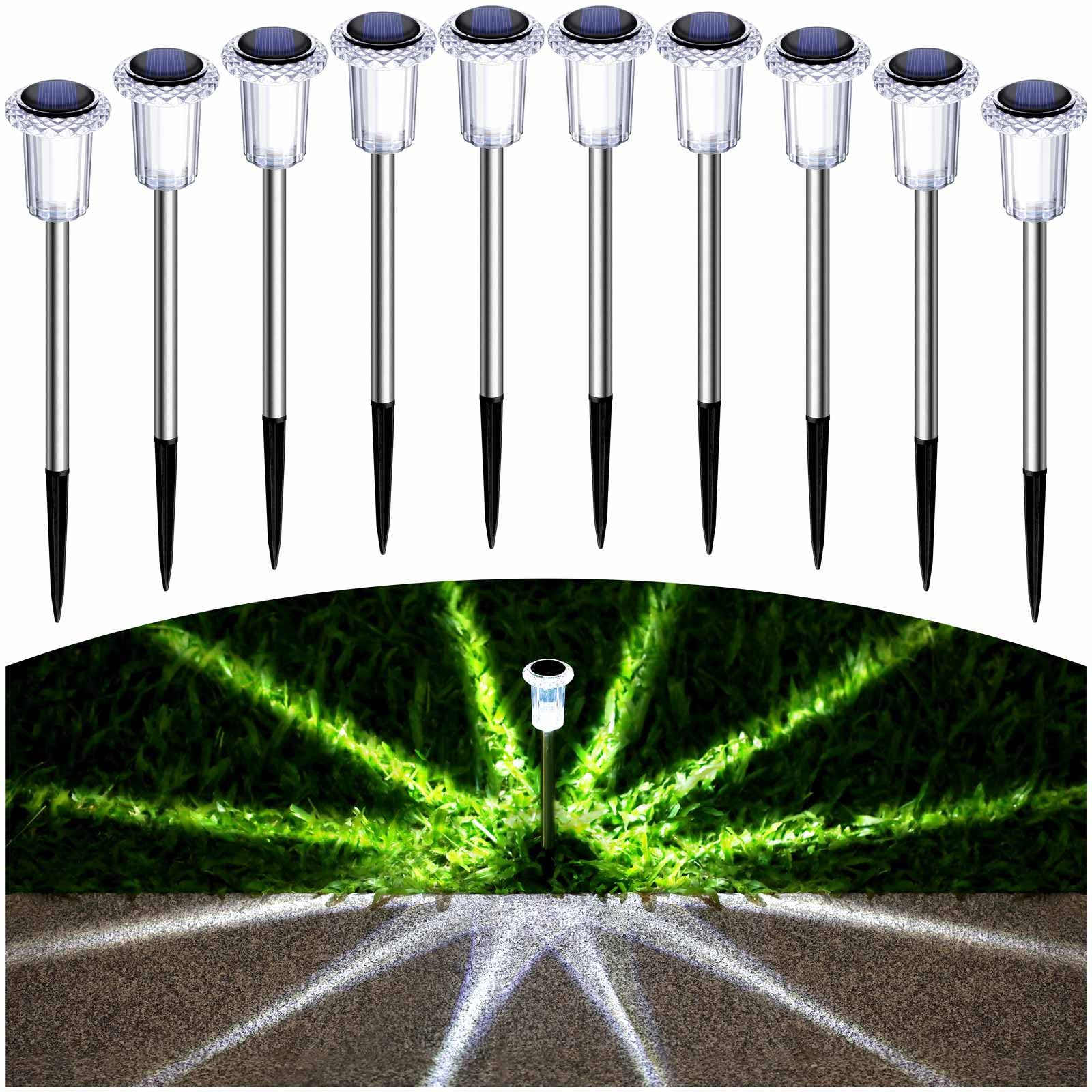 Gorrzai Solar Pathway Lights 10 Pack Christmas Solar Lights Outdoor Waterproof 6000K Cold White Yard Lighting, LED Stainless Steel Stake for Garden Outside Landscape Lawn Driveway Walkway Path - Image 2