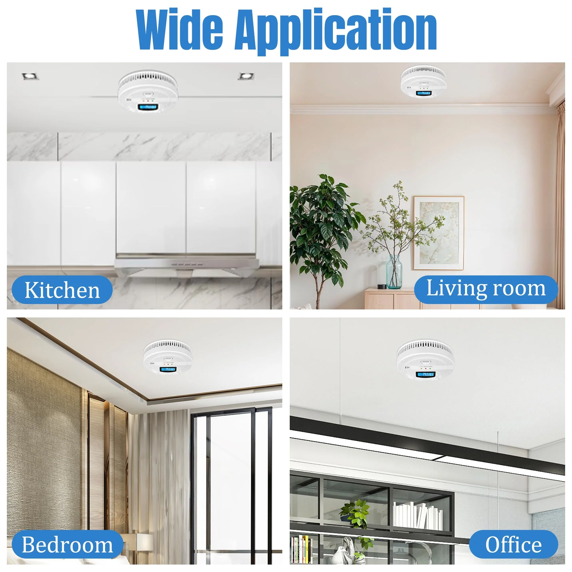 GQIRIL Smoke and Carbon Monoxide Detector - Battery Powered Monoxide Alarm with Dual Sensor and Digital Display, Portable Fire and CO Warning Light Indicators for Kitchen Home Garage (No Battery) - Image 2