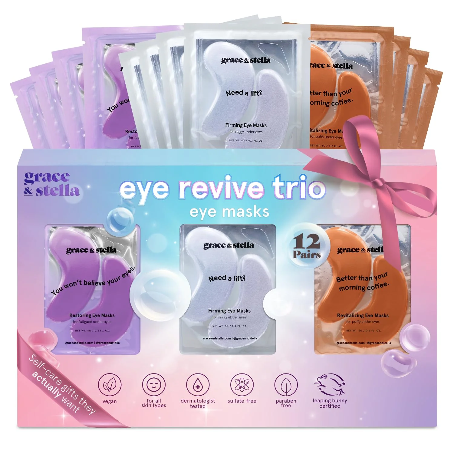 grace & stella Under Eye Patches (12 pairs) Eye Masks for Dark Circles and Puffiness - Stocking Stuffers for Women, Christmas Gifts, Birthday Gifts, Bachelorette Party Favors, Bridesmaid Proposal Gift