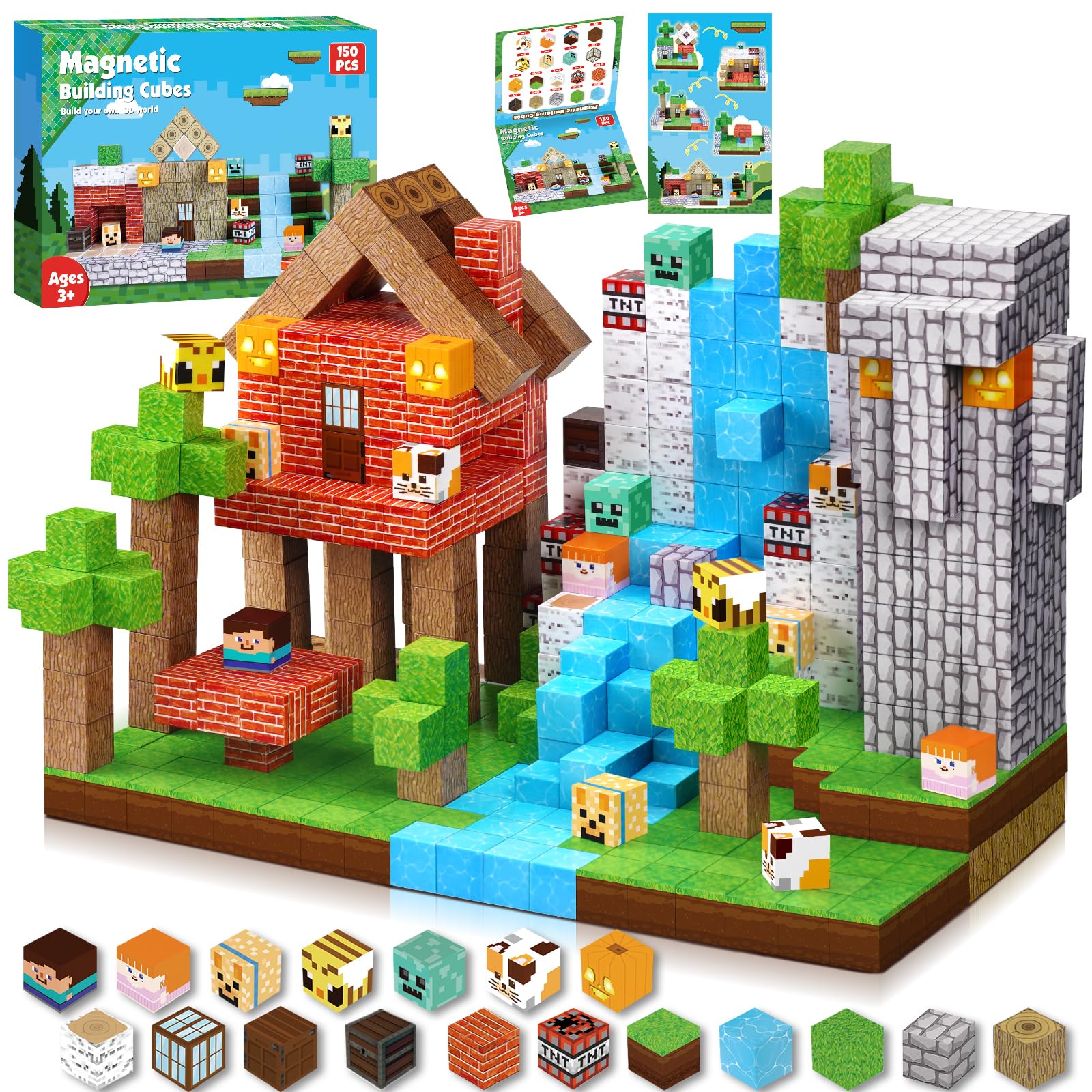 GraceDuck Magnetic Blocks - 150 PCS Build Magnetic Windmill Falls Homes - Magnetics Toys for Montessori Toddler Christmas Birthday Gifts - STEM Sensory Toys for 3 4 5 6 7 8 9 10 Year Old Boys & Girls - Image 2