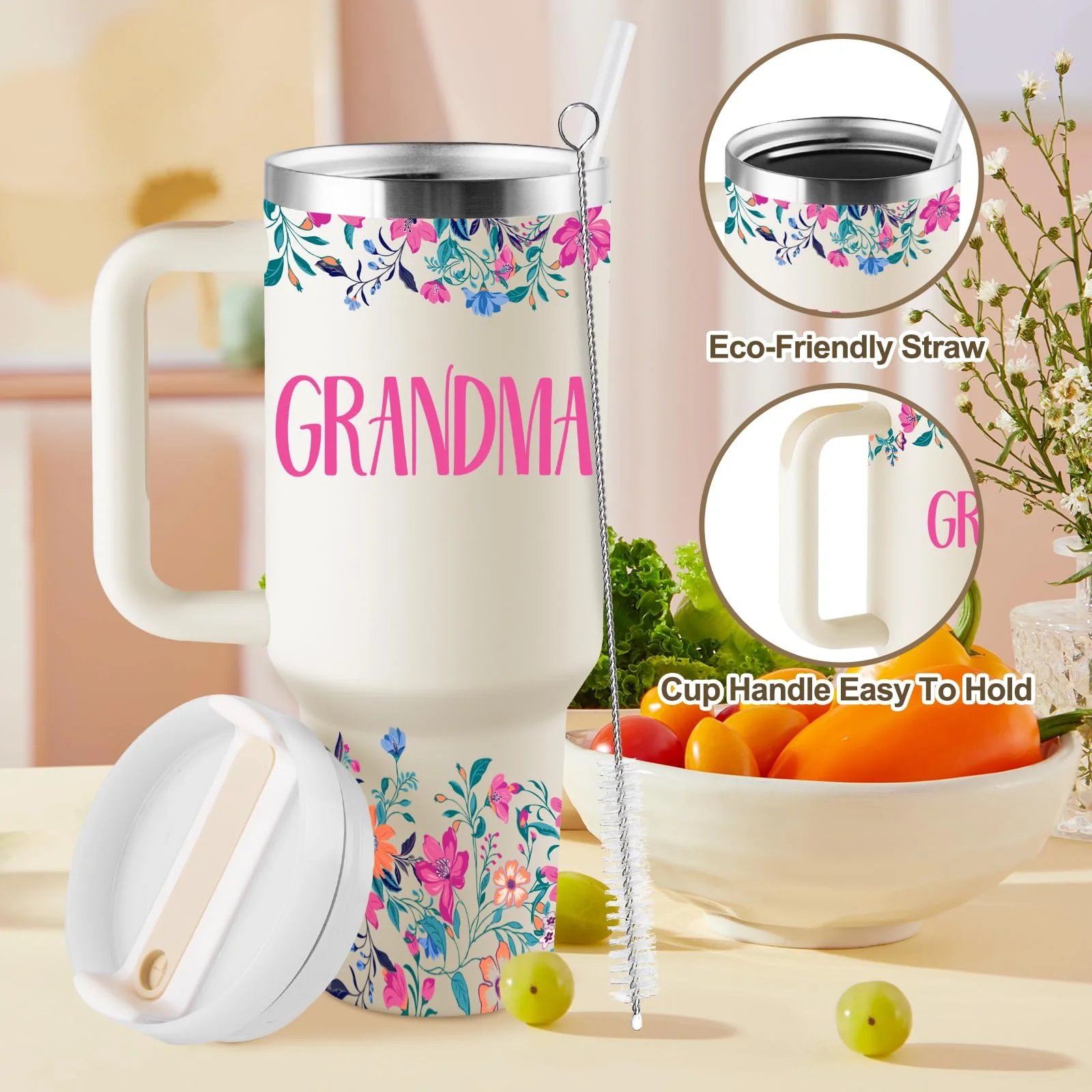 Grandma Gifts Birthday Gifts for Grandma Great Grandmother Gift Ideas Best Grandmother Gift from Granddaughter Grandson for Mothers Day Christmas 40oz Travel Cup Insulated Tumbler with Lid & Straw - Image 4