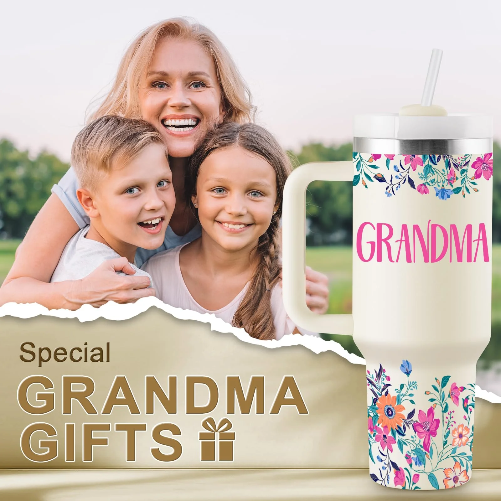 Grandma Gifts Birthday Gifts for Grandma Great Grandmother Gift Ideas Best Grandmother Gift from Granddaughter Grandson for Mothers Day Christmas 40oz Travel Cup Insulated Tumbler with Lid & Straw - Image 6