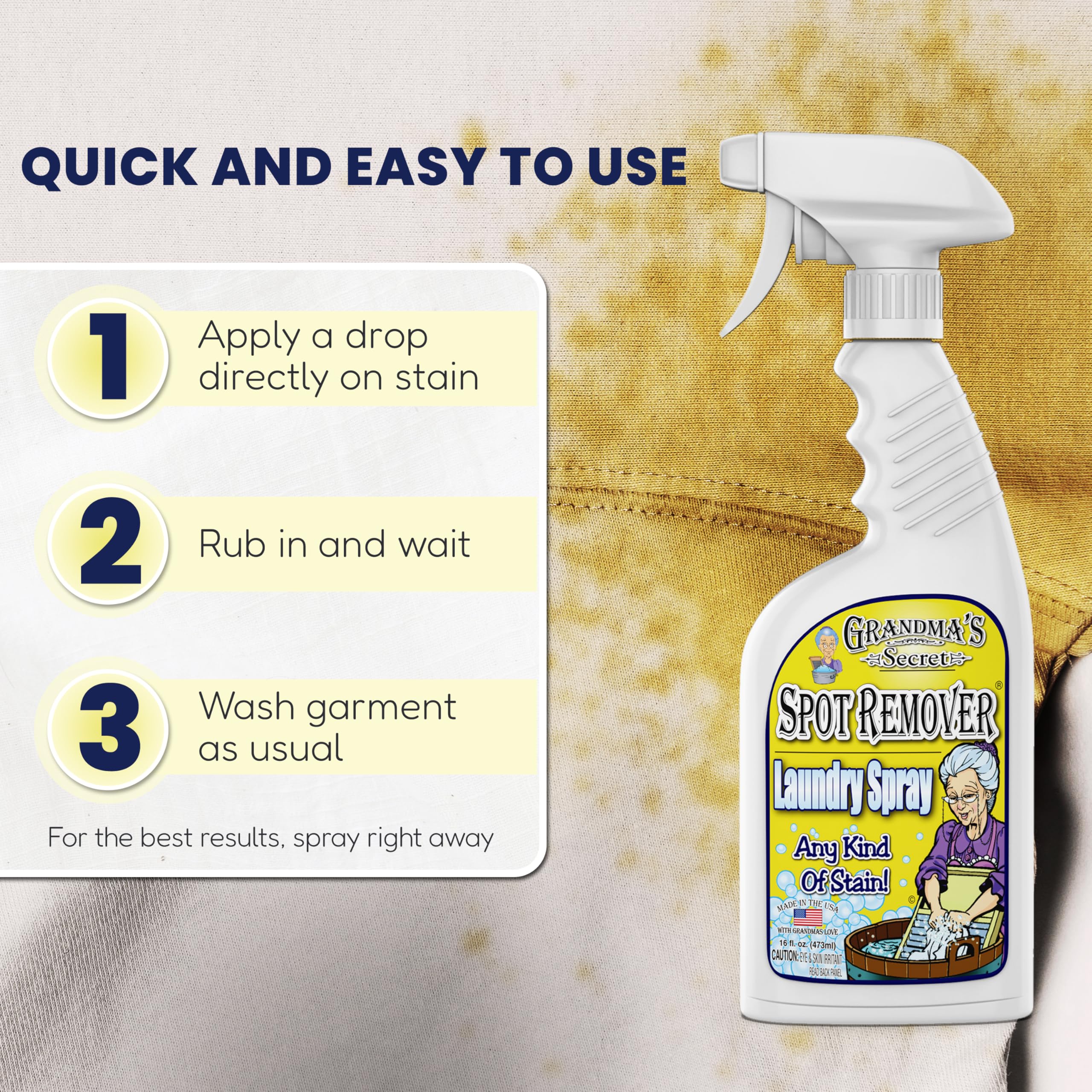 Grandma's Secret Spot Remover Laundry Spray - Chlorine, Bleach and Toxin-Free Stain Remover - Stain Remover for Clothes - Fabric Stain Remover Removes Oil, Paint, Blood and Pet Stains - 16 Oz, 3 Pack - Image 2