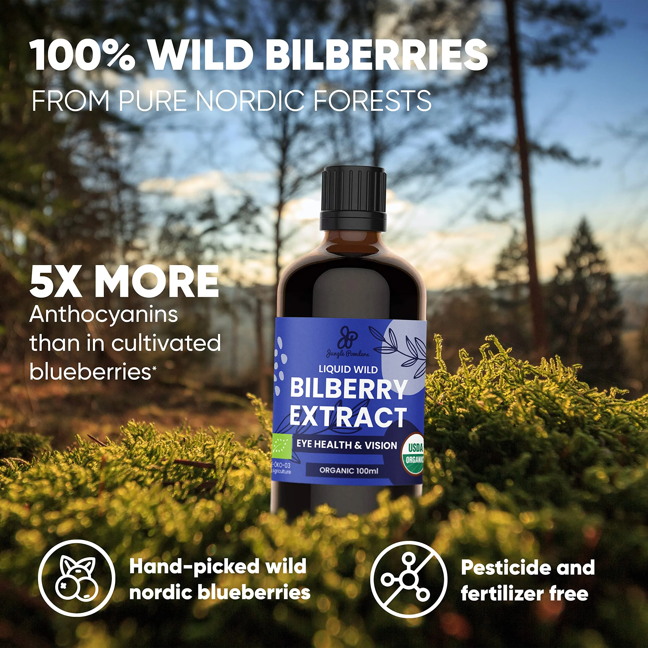 Grandpa Gifts from Granddaughter Wild Bilberry Extract USDA Organic Alcohol-Free 2x3.4oz Bottle of Liquid Bilberry Gift for Grandpa Health Gifts for Eyes High Bioavailability Liquid Extract 40 Serving - Image 3