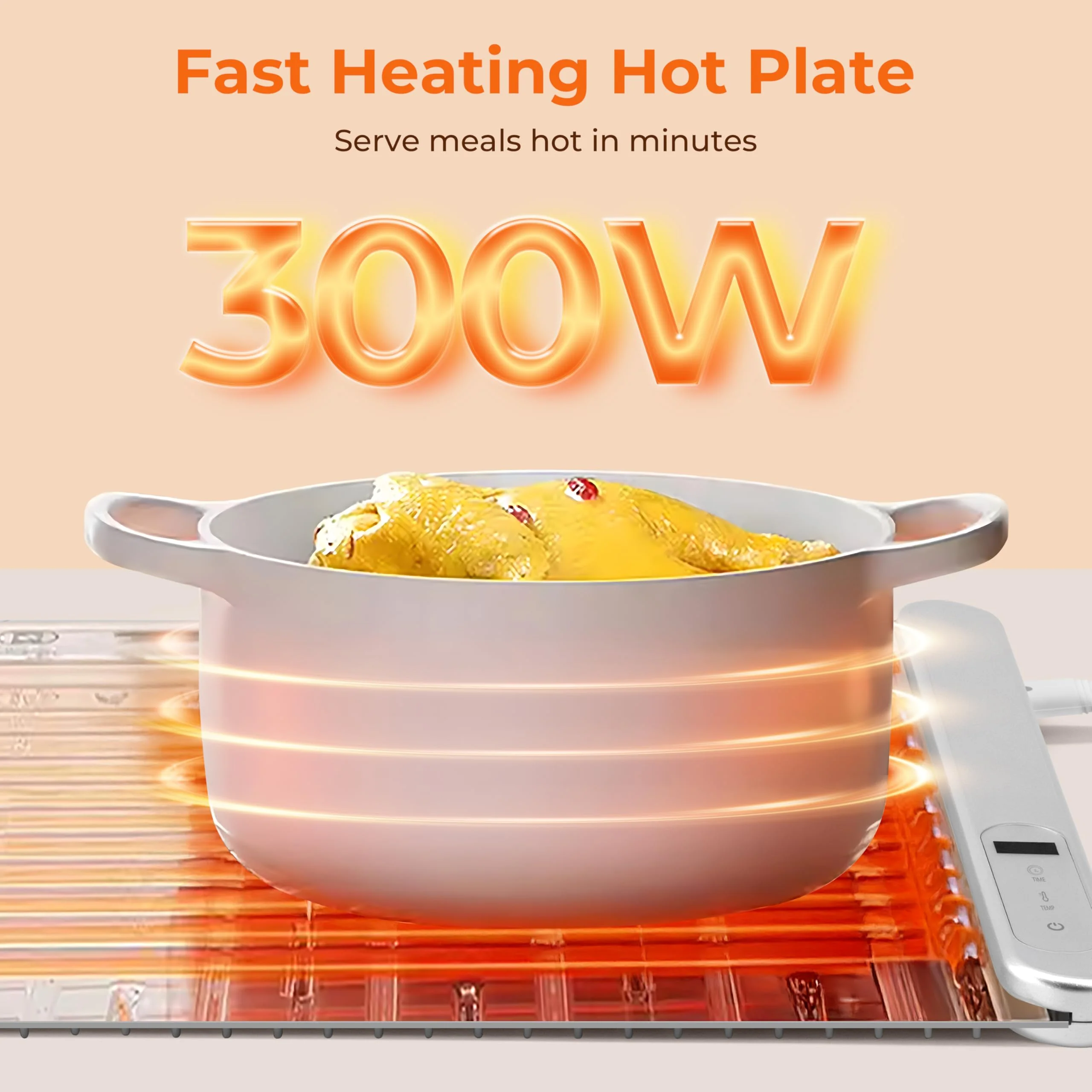 Graphene Warming Mat for Food, Electric Warming Tray with 6 Temp & 6H Timer, 300W Full Surface Heating, Waterproof Foldable Mat for Countertop, Parties, Buffets, Home Use (Light Gray) - Image 7
