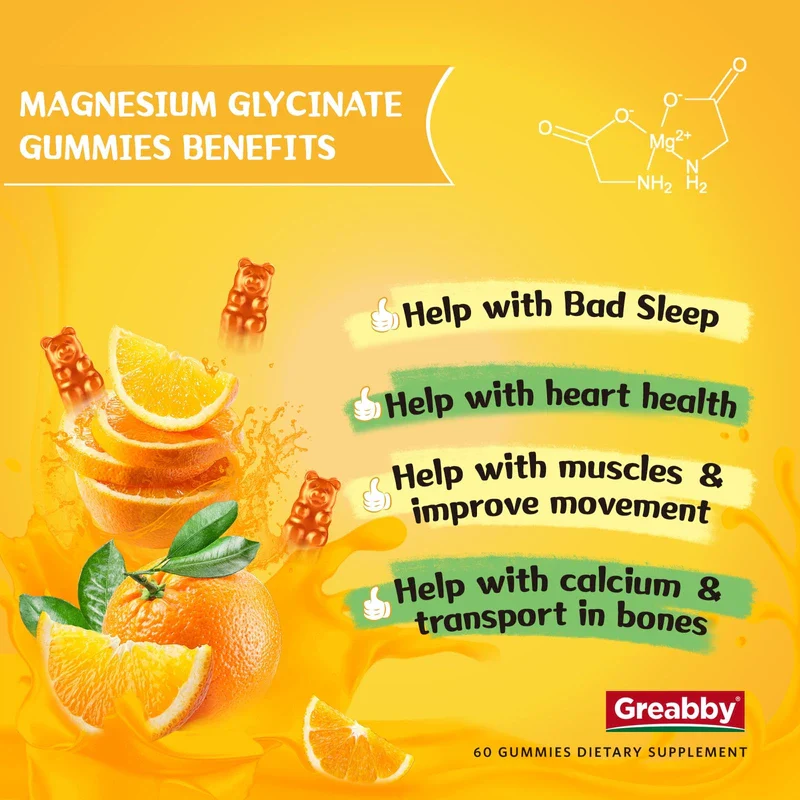 GREABBY Magnesium Glycinate Gummies for Kids & Adults - Magnesium Glycinate 300mg Chewable Supplement - Promotes Sleep, Muscle, Relaxation (60Count) - Image 2