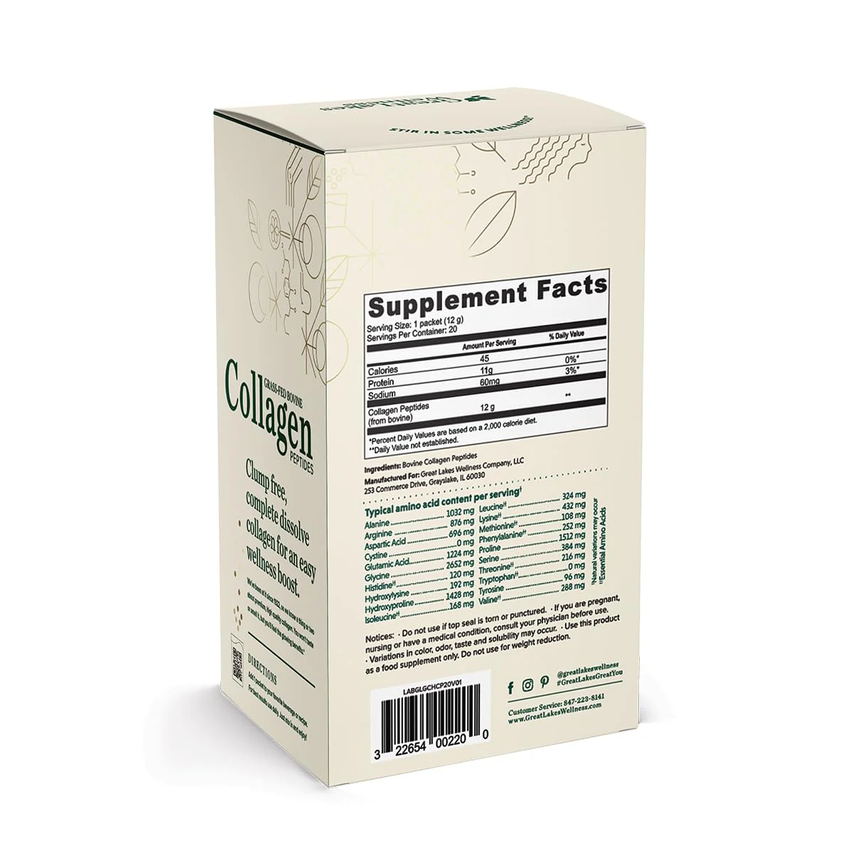 Great Lakes Wellness Collagen Peptides Powder for Skin, Hair, Nails, Joints & Digestion - Unflavored - Quick Dissolve Hydrolyzed, Non-GMO, Keto, Kosher - 20 Sticks - Image 10