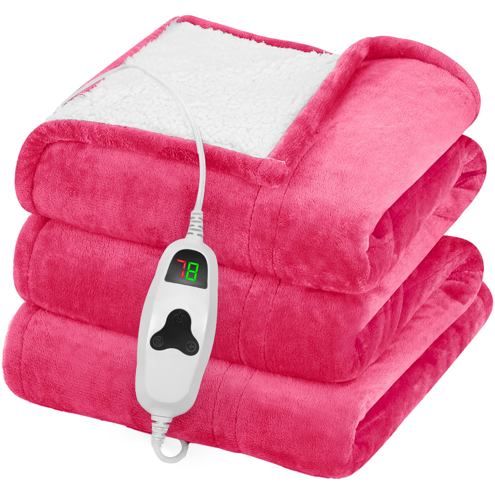 greenoak Heated Blanket Electric Throw 50"X60", Heating Blanket with 10 Heat Levels 8 Hours Auto-Off,Fleece Soft Christmas Blanket,Birthday Gifts for Women Mom, Coral Pink