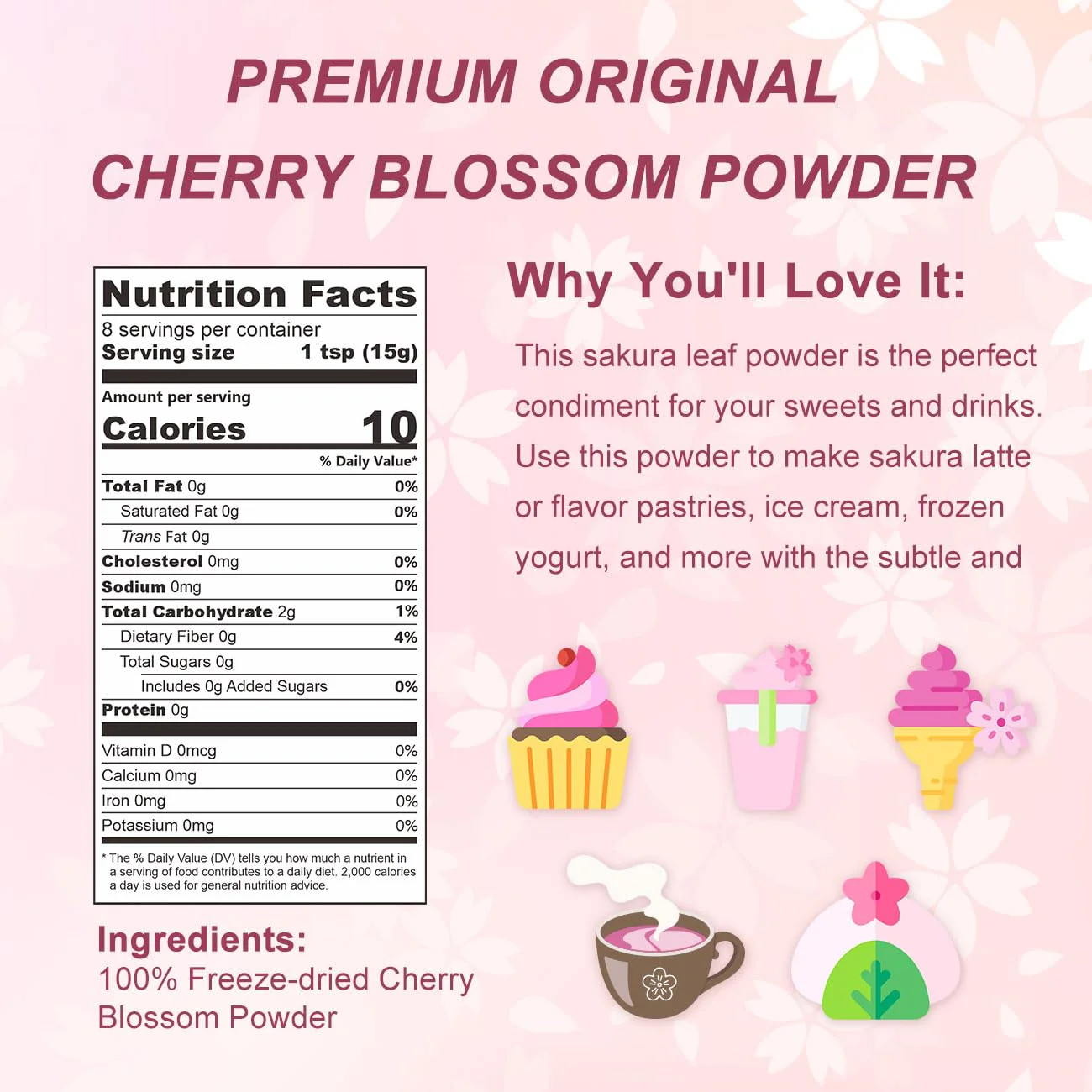 GRELIM Sakura Powder Premium Original Cherry Blossom Powder for Baking,Made in Kanagawa Great for Springtime Beverage, 4.23 Oz - Image 7