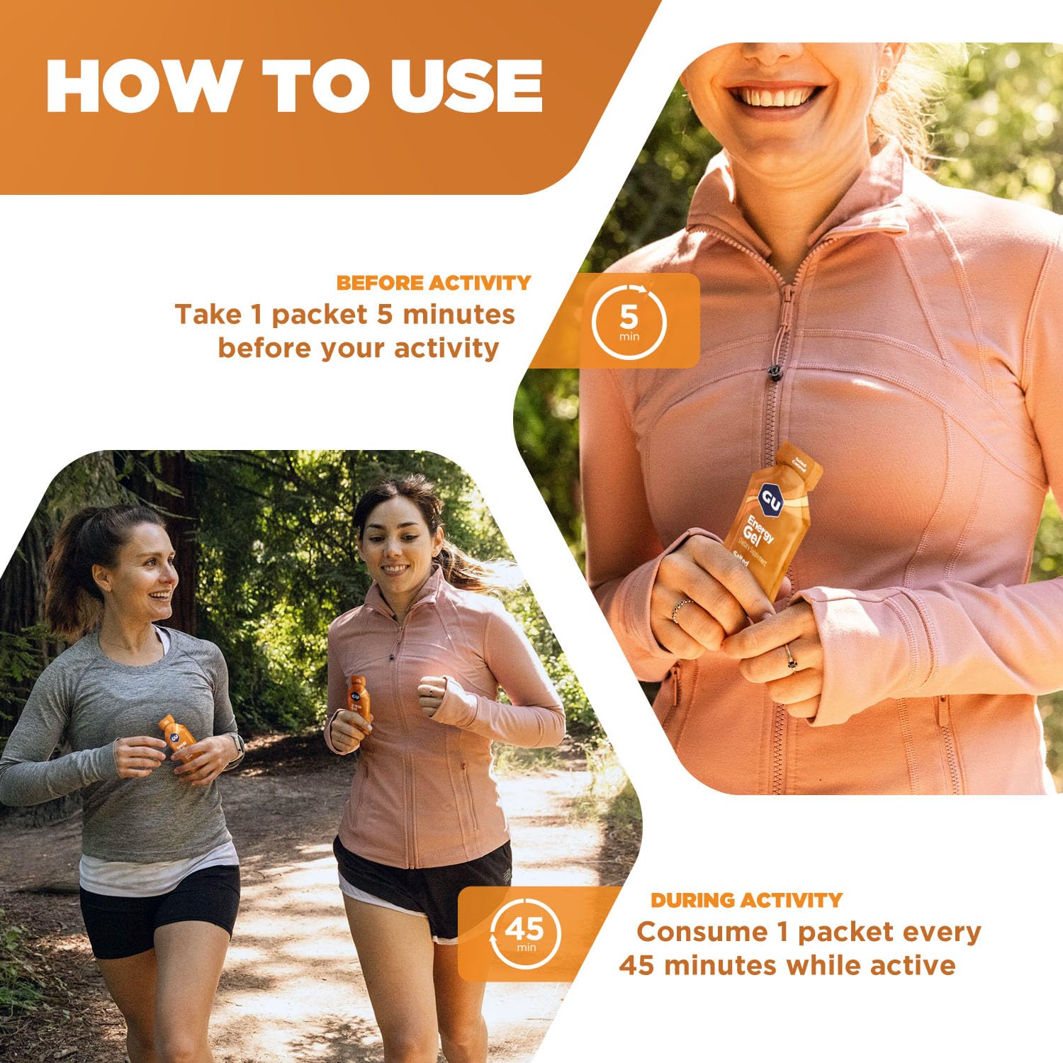 GU Energy Original Sports Nutrition Energy Gel, Vegan, Gluten-Free, Kosher, and Dairy-Free On-the-Go Energy for Any Workout, 24-Count, Salted Caramel - Image 5